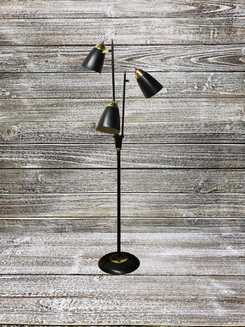 Vintage Black Bullet Floor Lamp 1950s Mid Century Modern Lighting Triennale Floor Lamp Gerald Thurston For Lightolier 3 Cone Pole Lamp regarding sizing 794 X 1058