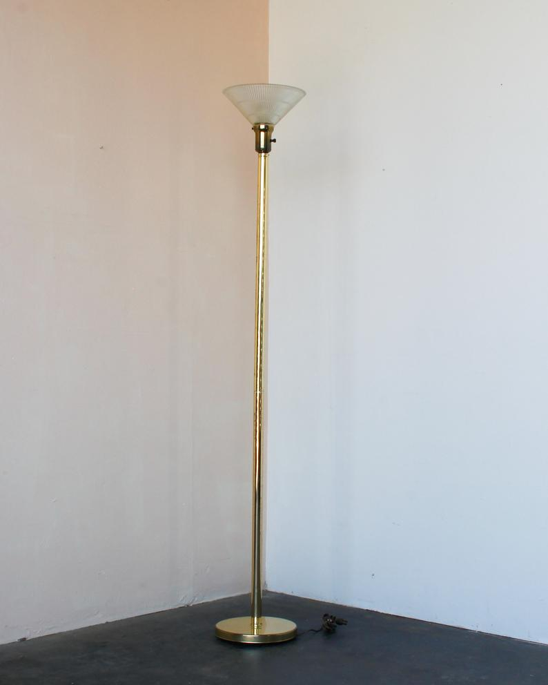 Vintage Brass Floor Lamp With Flared Glass Shade Mid Century Modern with dimensions 794 X 992