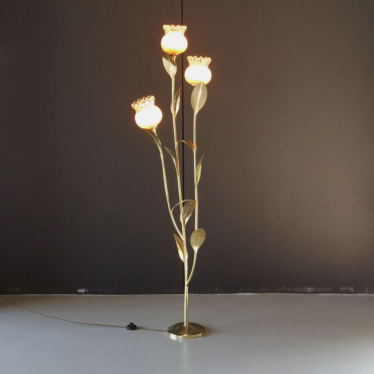 Vintage Brass Floral Floor Lamp 1970s with proportions 1200 X 1200