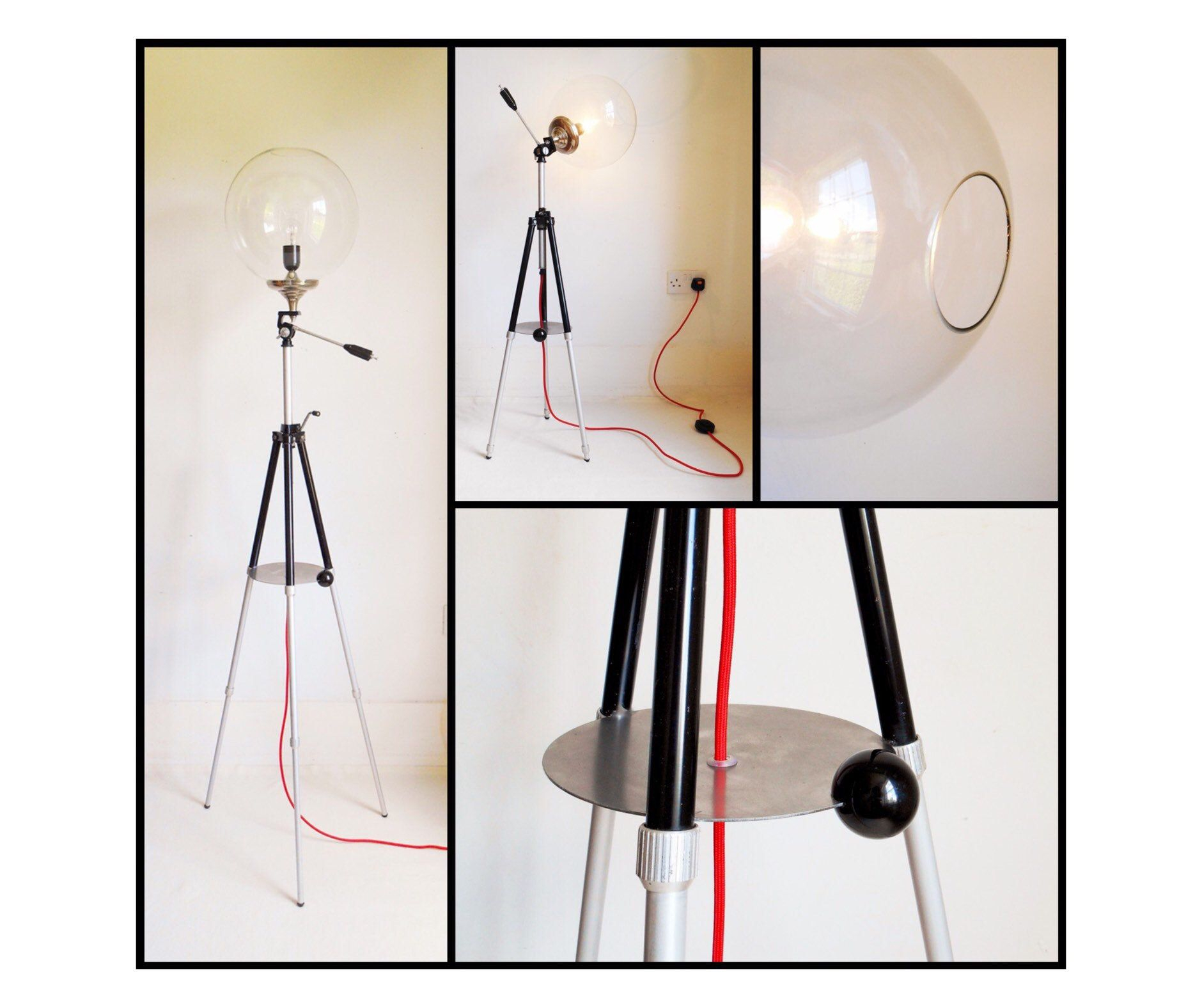 Vintage Camera Tripod Floor Lamp With A Glass Globe Shade pertaining to size 1880 X 1576