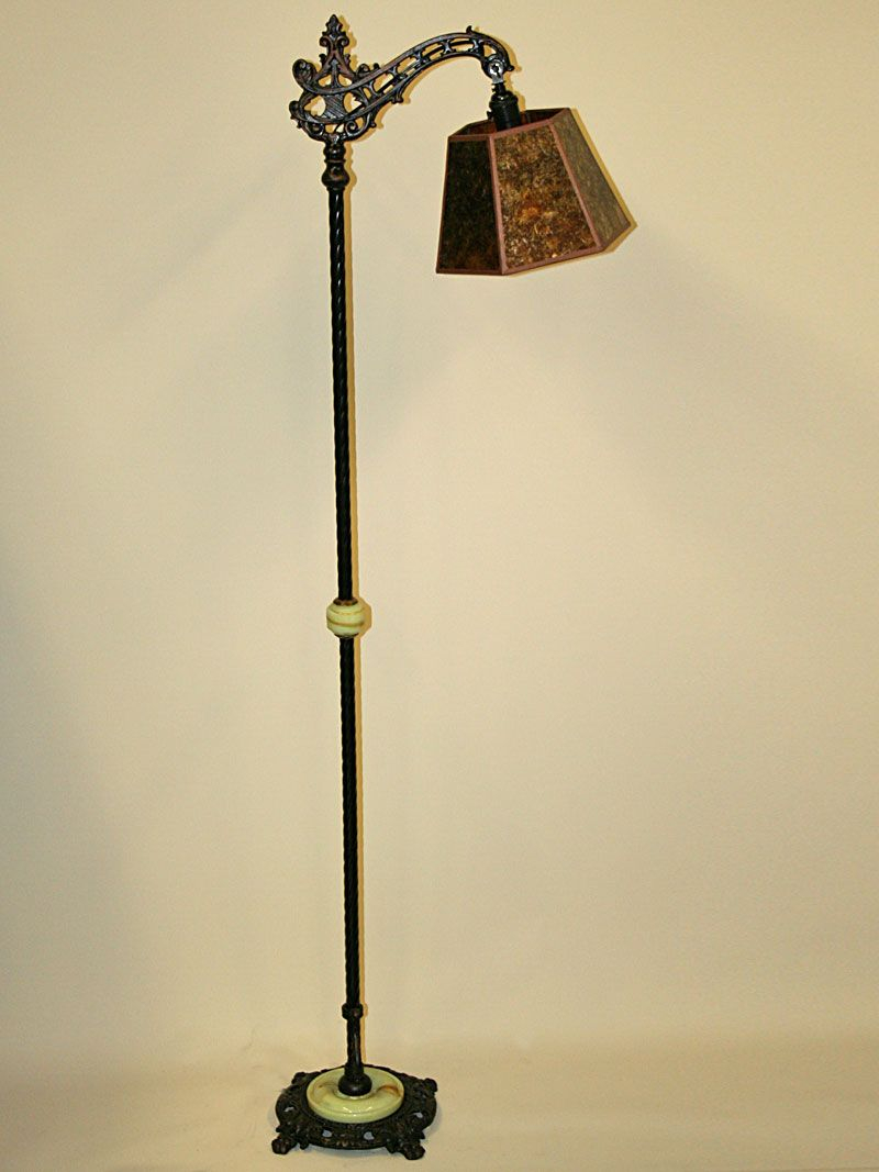 Vintage Cast Iron Bridge Arm Floor Lamp With Floral Motif C in dimensions 800 X 1067