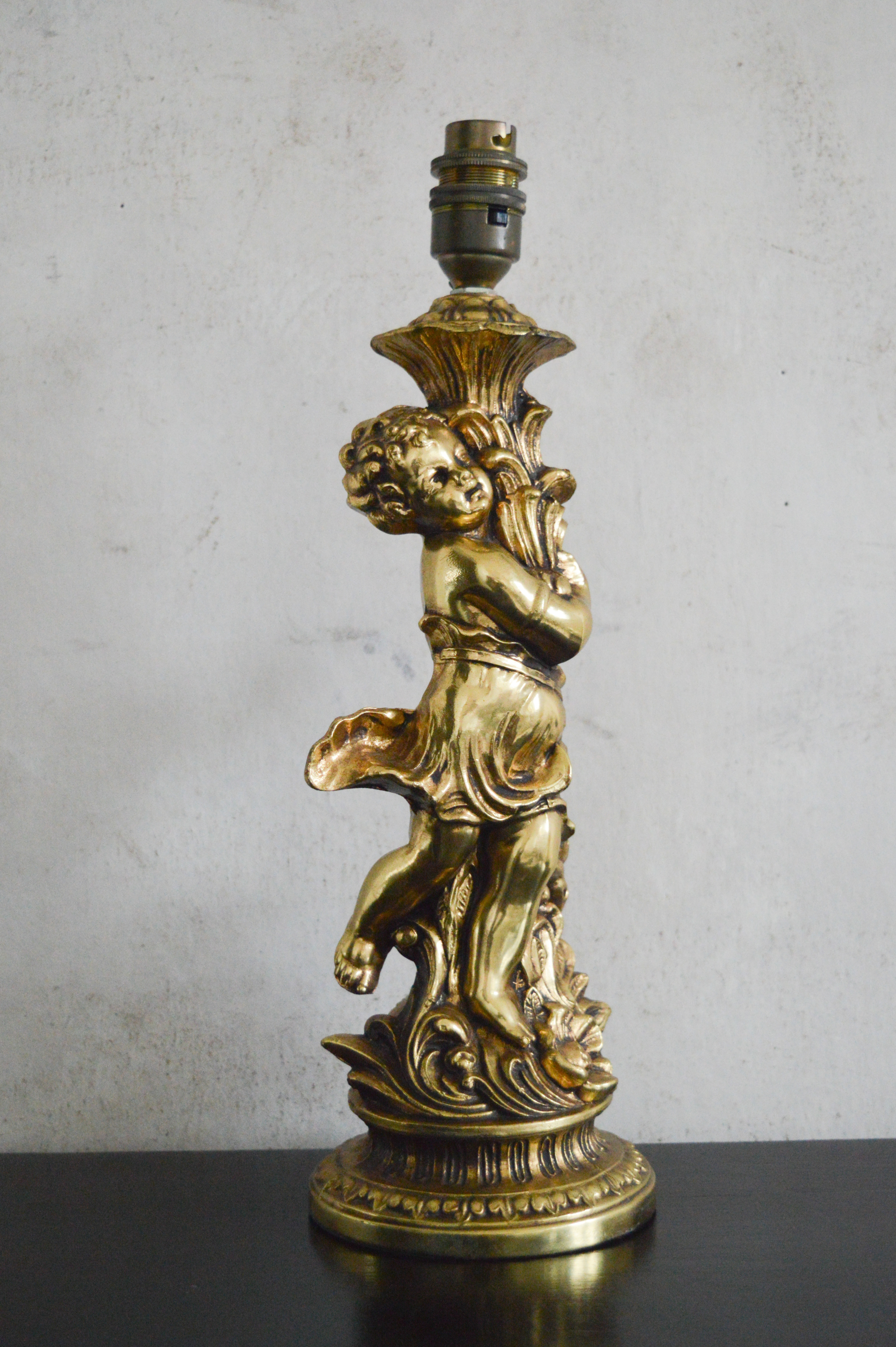 Vintage Cherub Table Lamp Large Antique Metal Gold Art Deco Cherub Figure Table Light Lamp with proportions 4000 X 6016