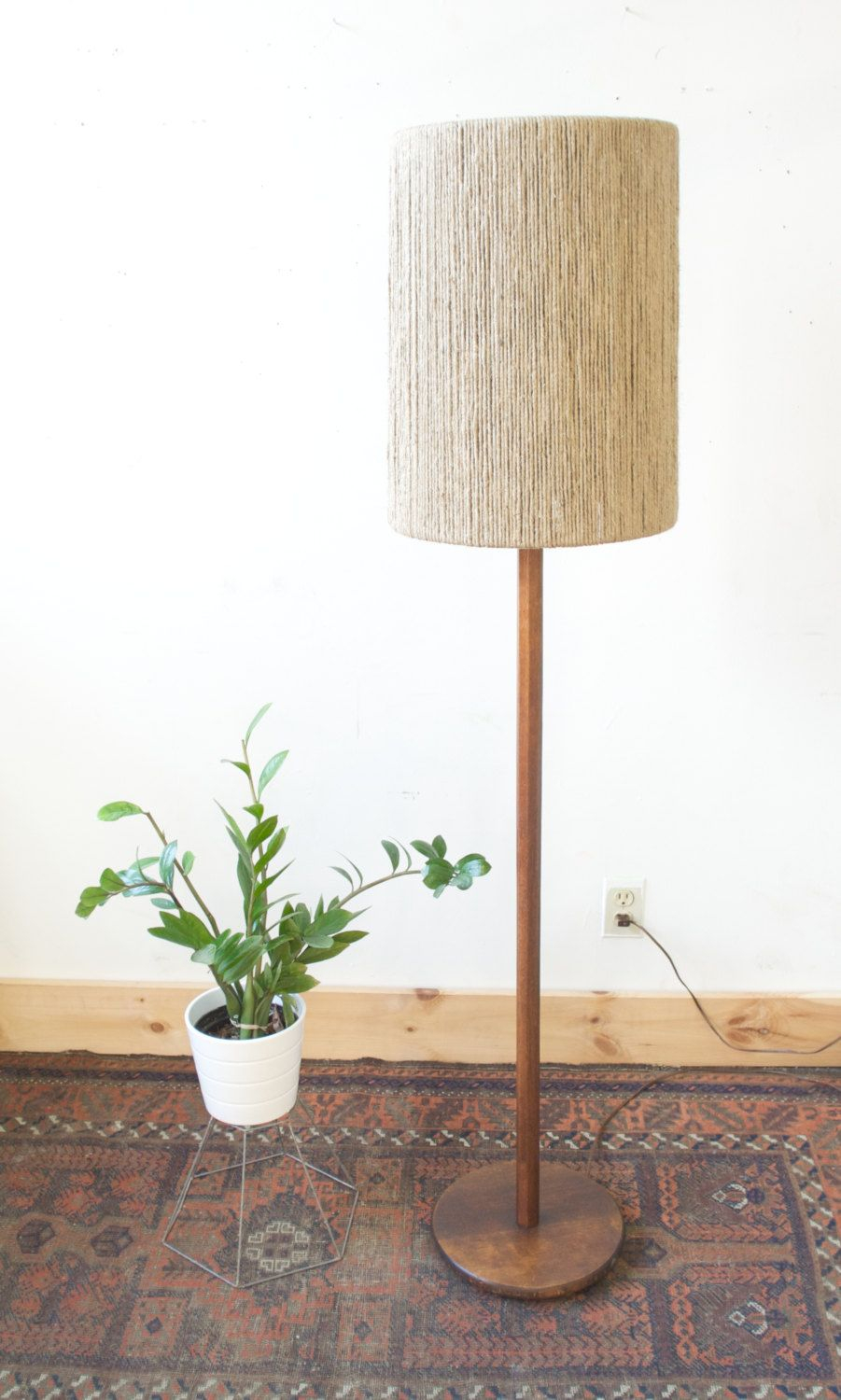 Vintage Danish Teak Floor Lamp With Custom Jute Rope Shade intended for dimensions 901 X 1500