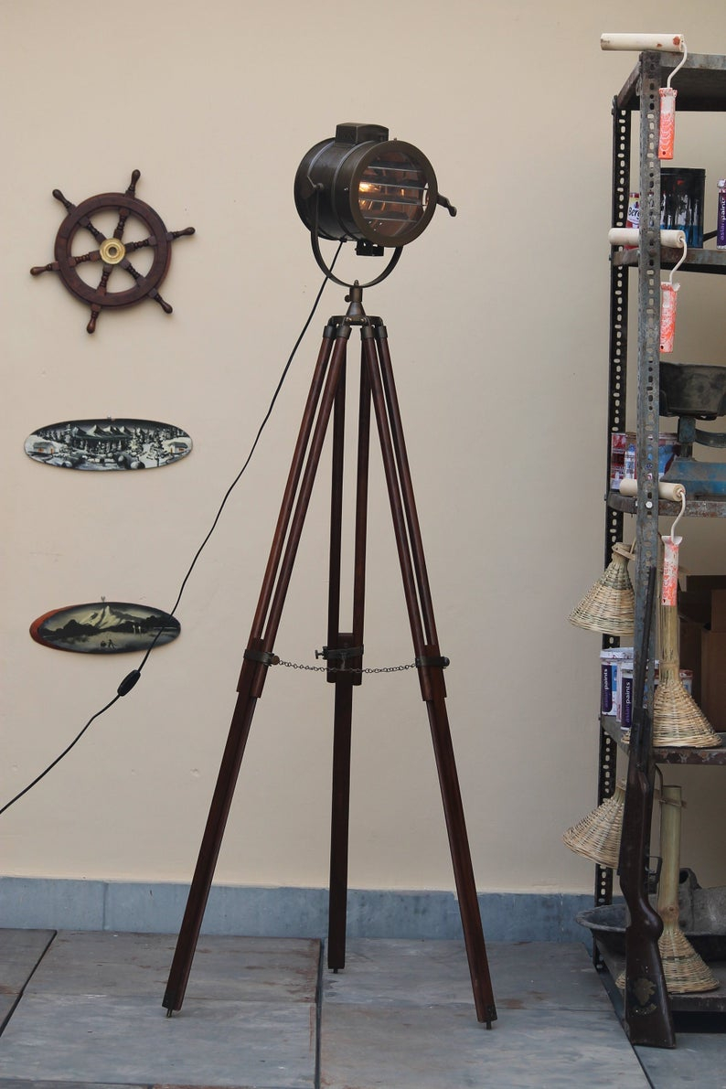 Vintage Dark Brown Industrial Tripod Floor Lamp throughout size 794 X 1191
