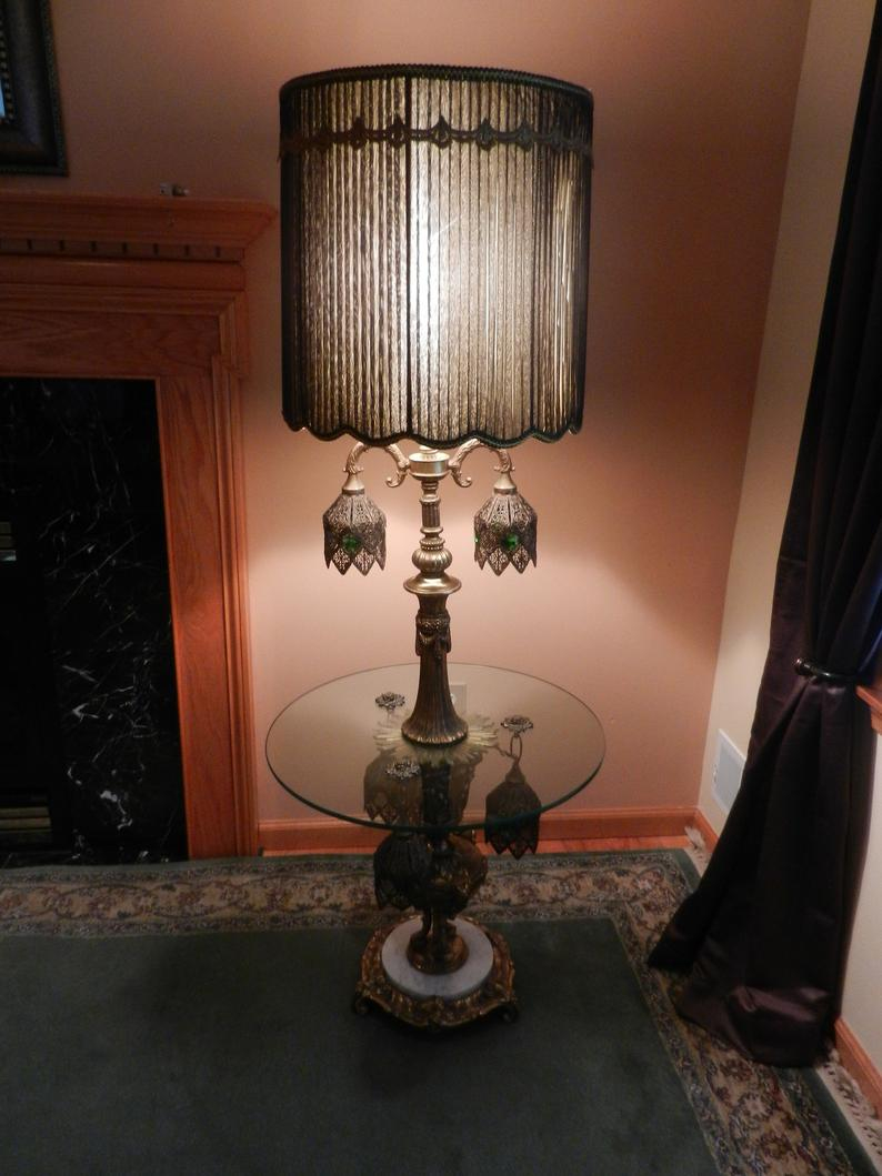 Vintage Floor Lamp With Table And Lights Italian Brass Floor Lamp Lamp With Lights And Original Shade About 1900s pertaining to proportions 794 X 1059