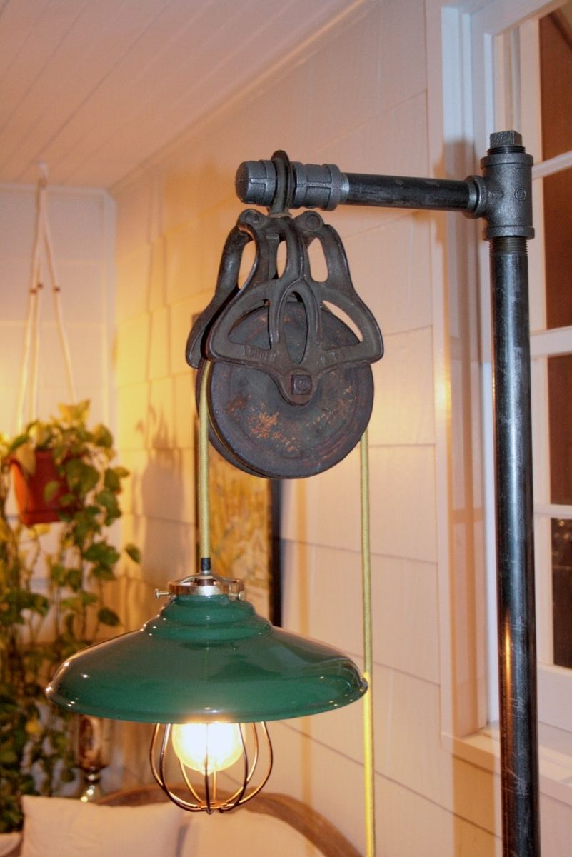 Vintage Industrial Floor Lamp With Old Pulley Industrial throughout proportions 801 X 1200