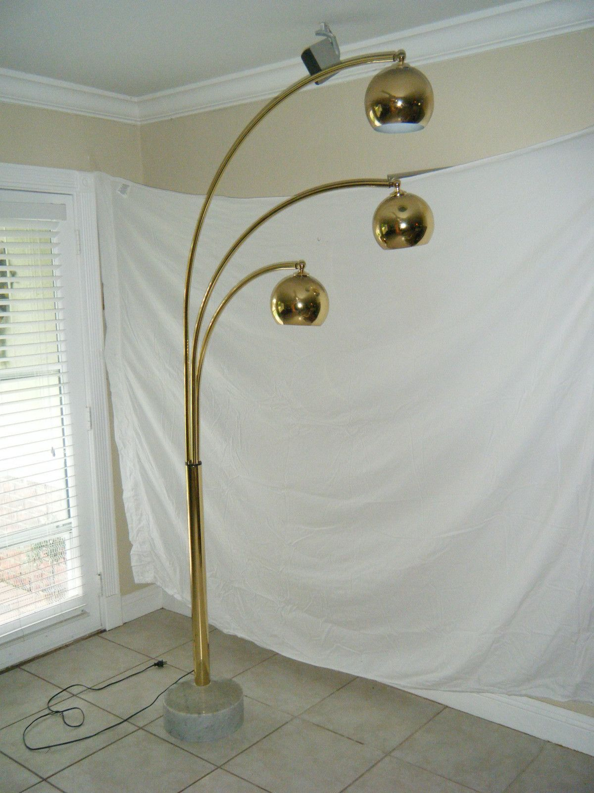 Vintage Mid Century Brass Plated Arc Floor Lamp With 3 Eye intended for measurements 1200 X 1600