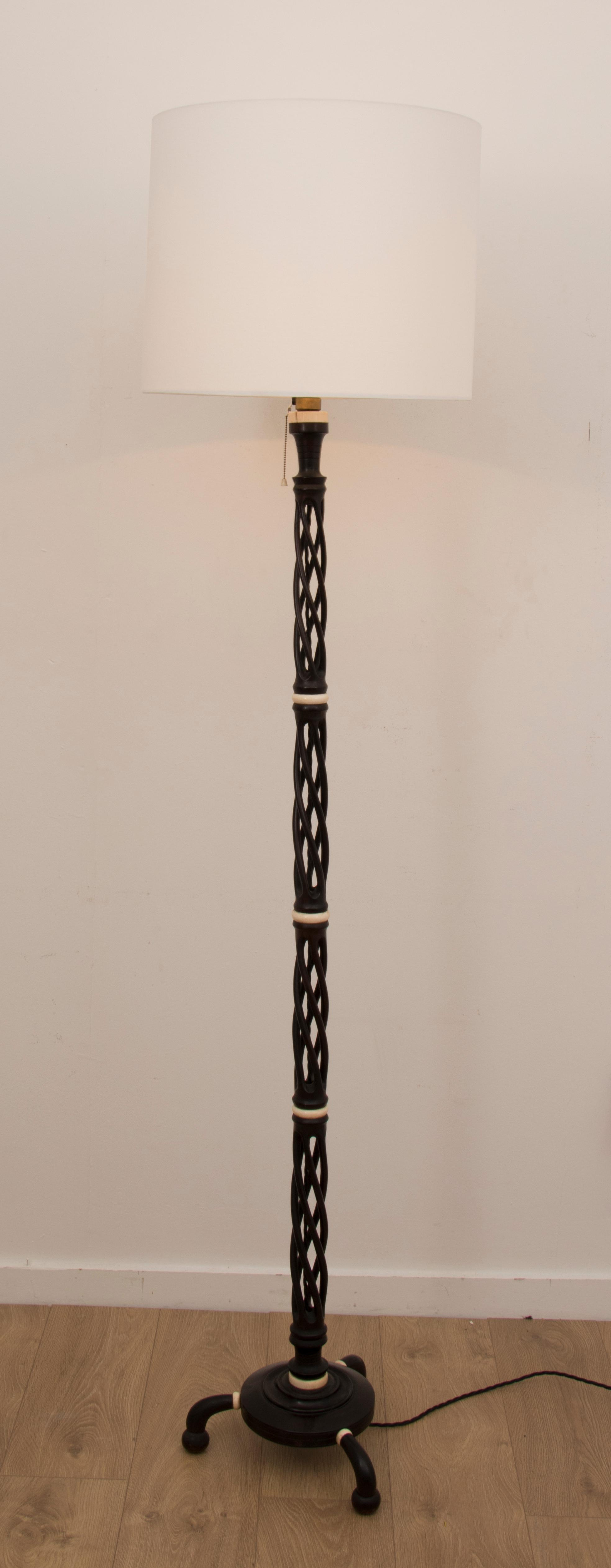 Vintage Midcentury Unusual Ebony Twisted Wood With Bone Inlay Tall Floor Lamp intended for proportions 1967 X 5044