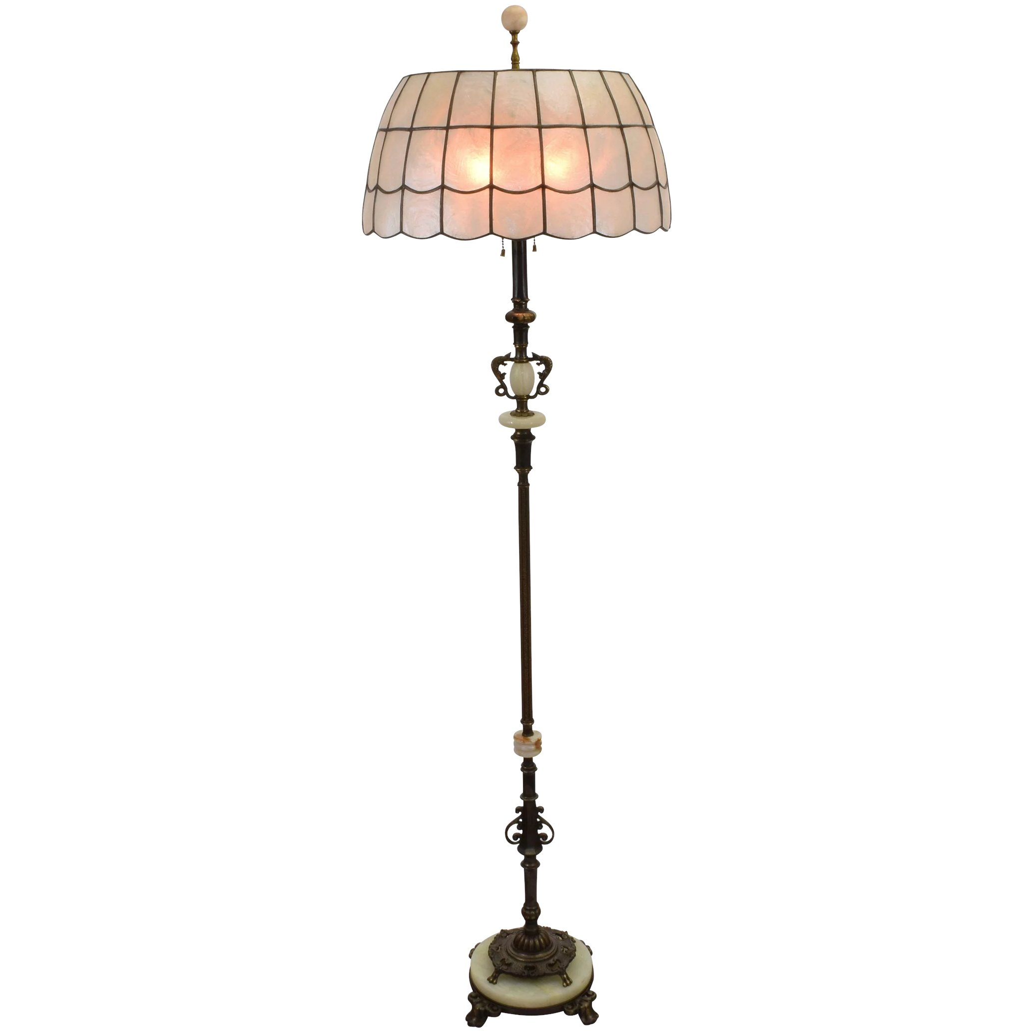 Vintage Rembrandt Iron Brass Onyx Floor Lamp With Capiz Shell Shade in dimensions 2068 X 2068