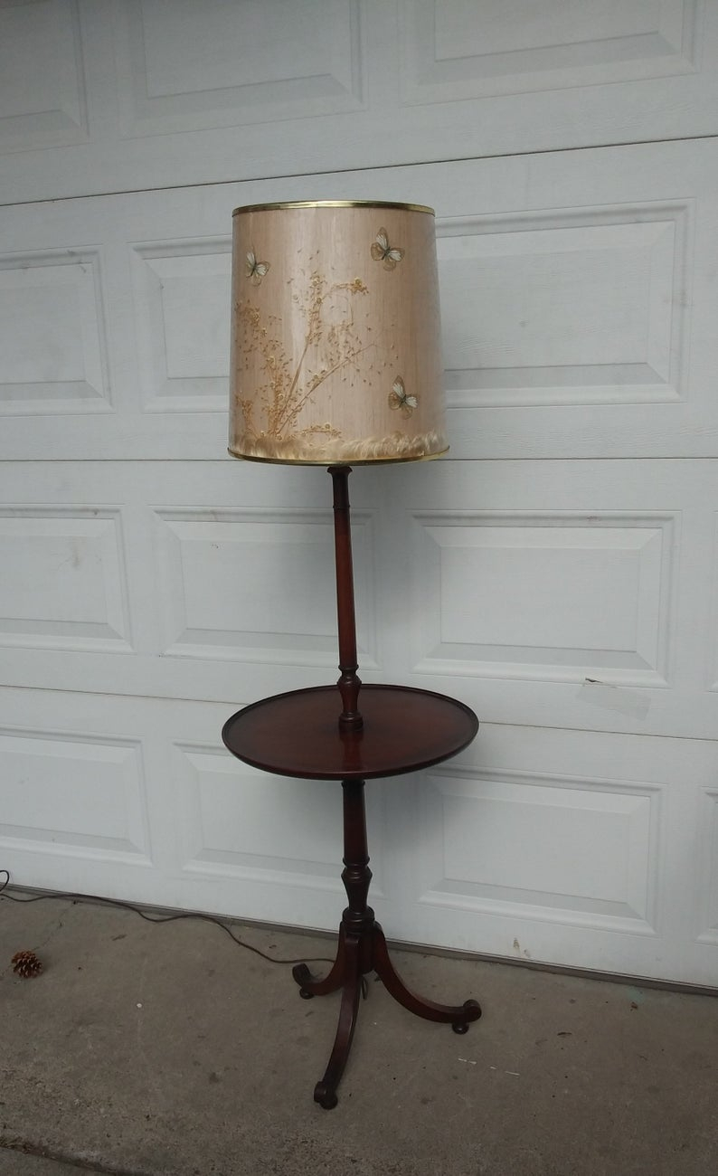 Vintage Rosewood Tray Table Floor Lamp And Organic Van Briggle Shade 1940s with regard to measurements 794 X 1300
