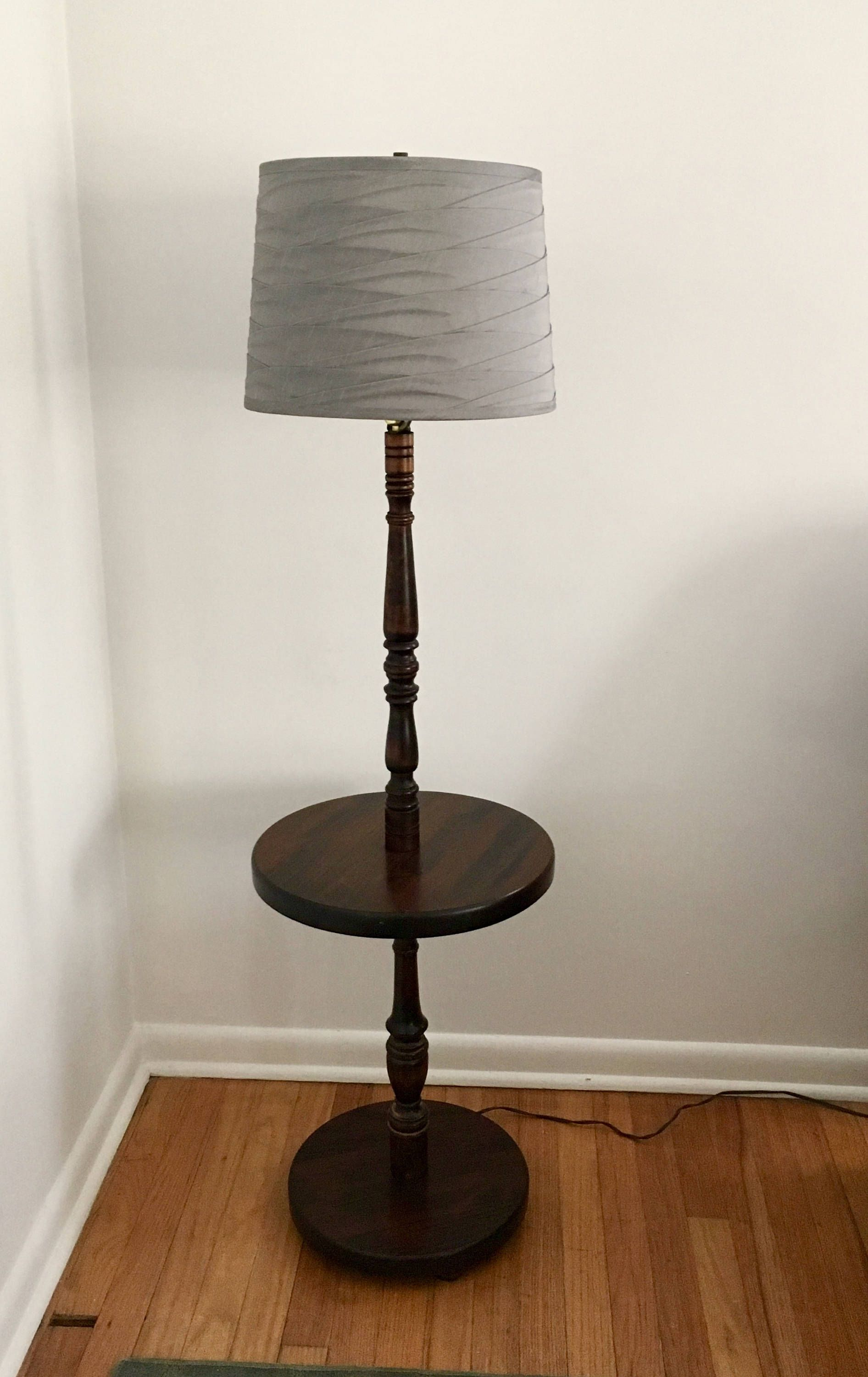 Vintage Solid Mahogany Wood Floor Lamp With Table Farmhouse for measurements 1892 X 3000