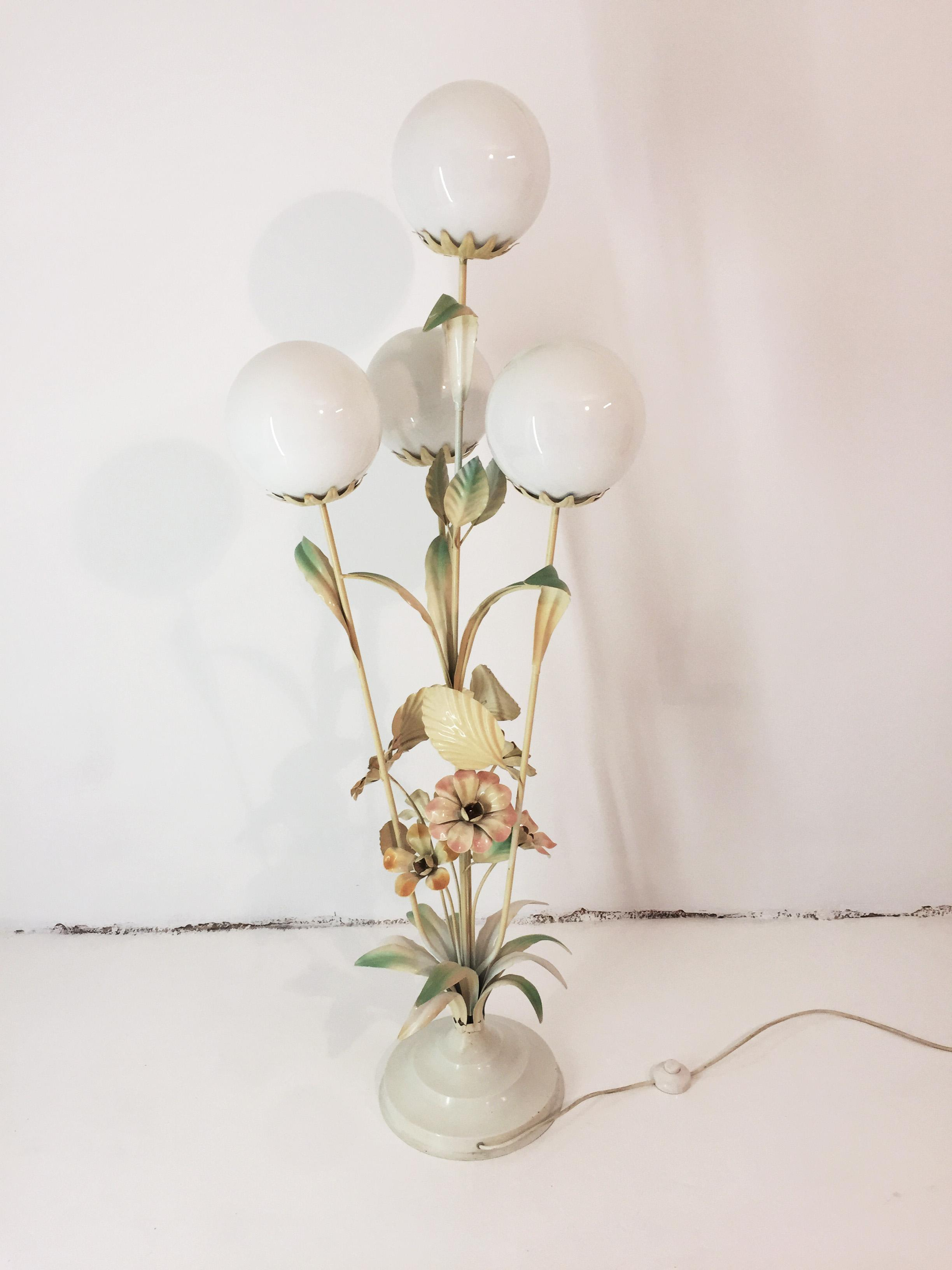 Vintage Toleware Four Globe Flower Floor Lamp Retro Midcentury Boho with regard to proportions 2448 X 3264