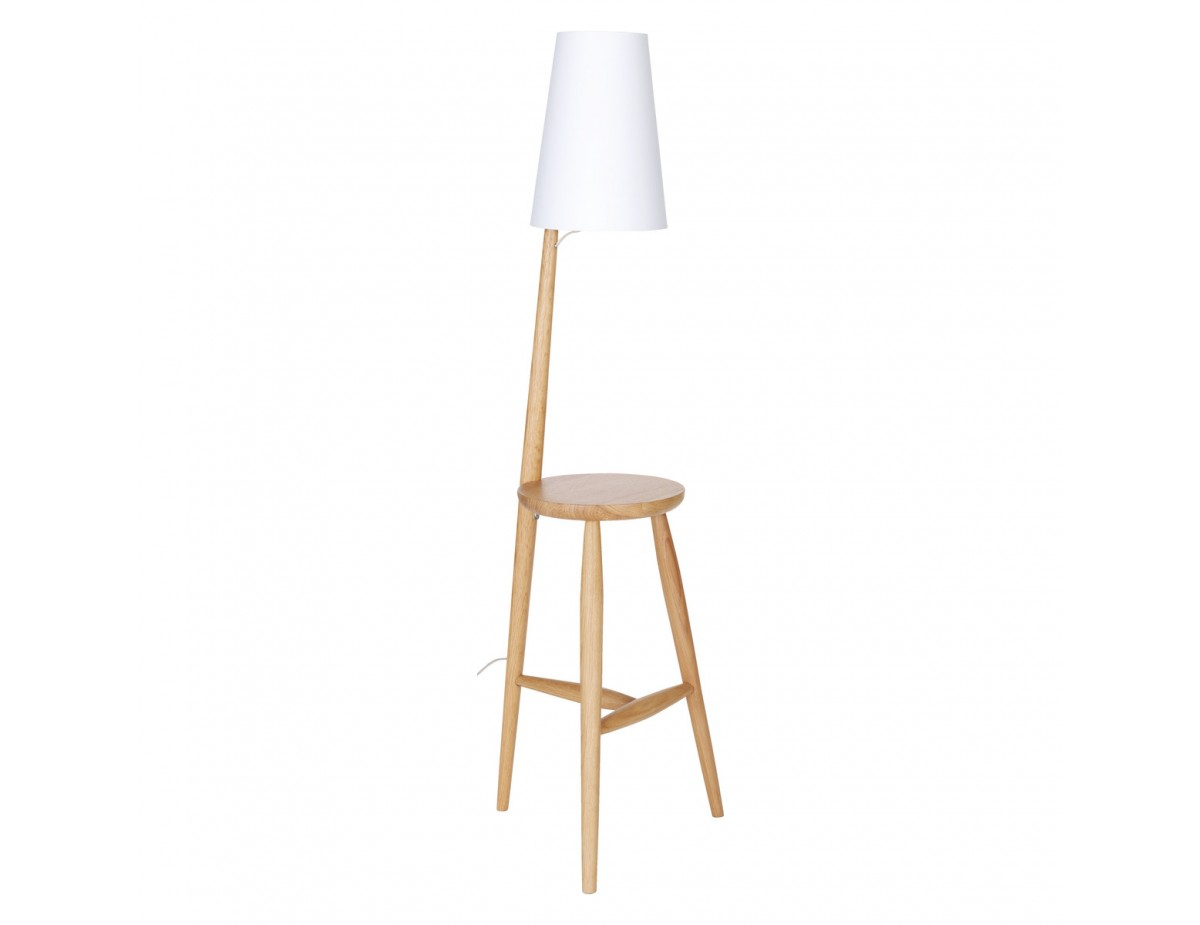 Wallace Oak Floor Lamp And Table With White Shade with measurements 1200 X 925