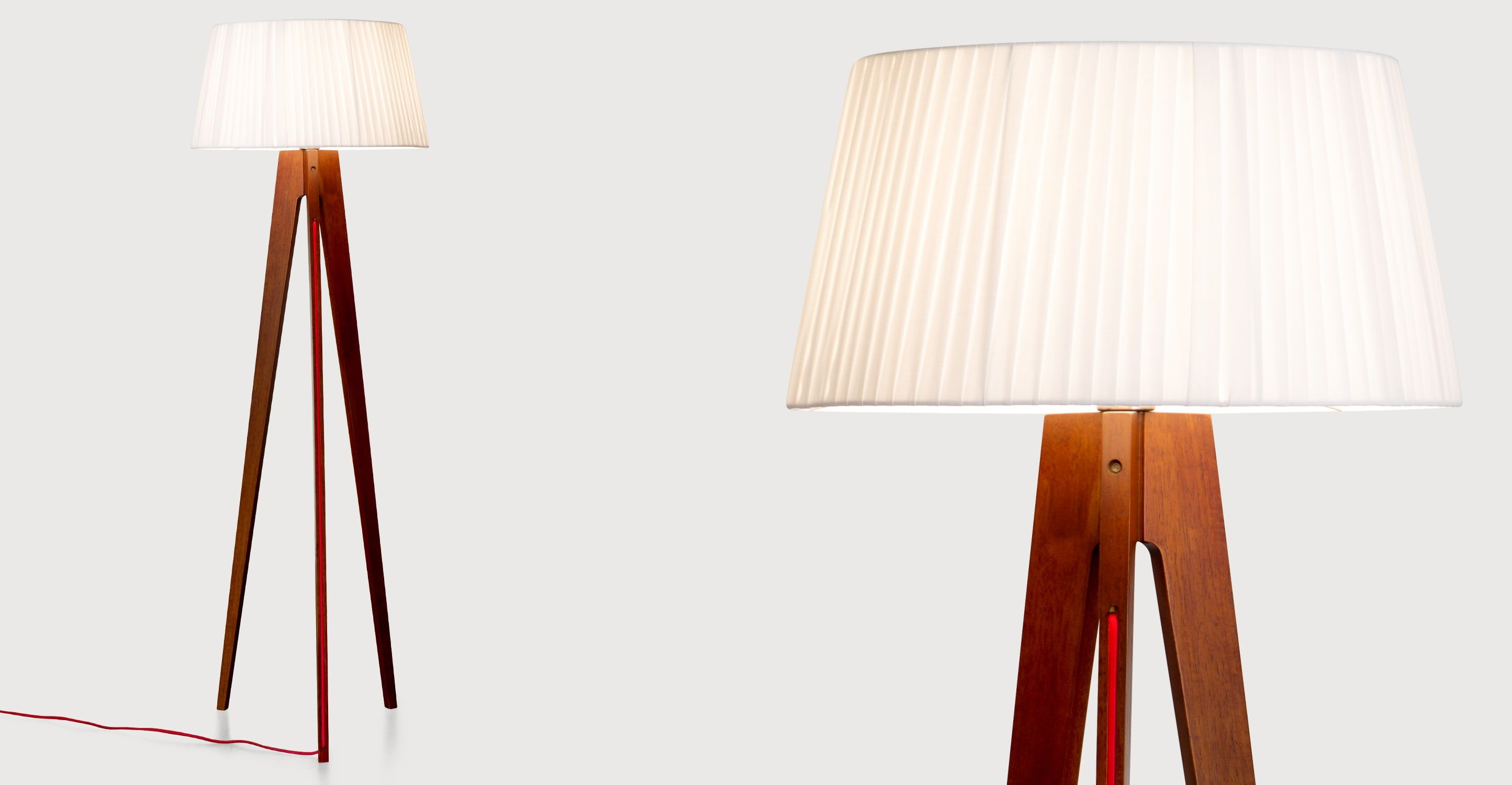 Walnut Wood Stain Tripod Floor Lamp Red Cable Miller Red for size 2889 X 1500