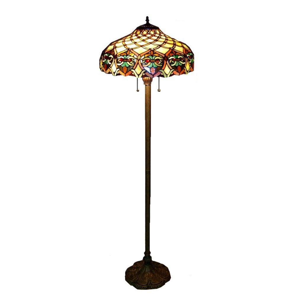 Warehouse Of Tiffany 60 In Antique Bronze Ariel Stained Glass Floor Lamp With Pull Chain Switch in measurements 1000 X 1000