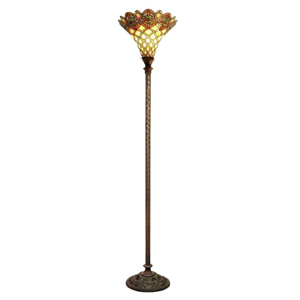 Warehouse Of Tiffany 72 In Antique Bronze Arielle Stained Glass Floor Lamp With Foot Switch for proportions 1000 X 1000