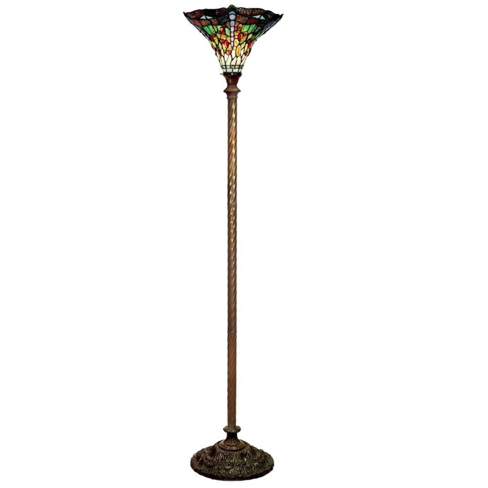 Warehouse Of Tiffany 72 In Antique Bronze Dragonfly Stained Glass Floor Lamp With Foot Switch in proportions 1000 X 1000