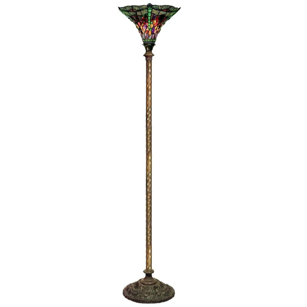 Warehouse Of Tiffany 72 In Antique Bronze Dragonfly Stained Glass Floor Lamp With Foot Switch in size 1000 X 1000