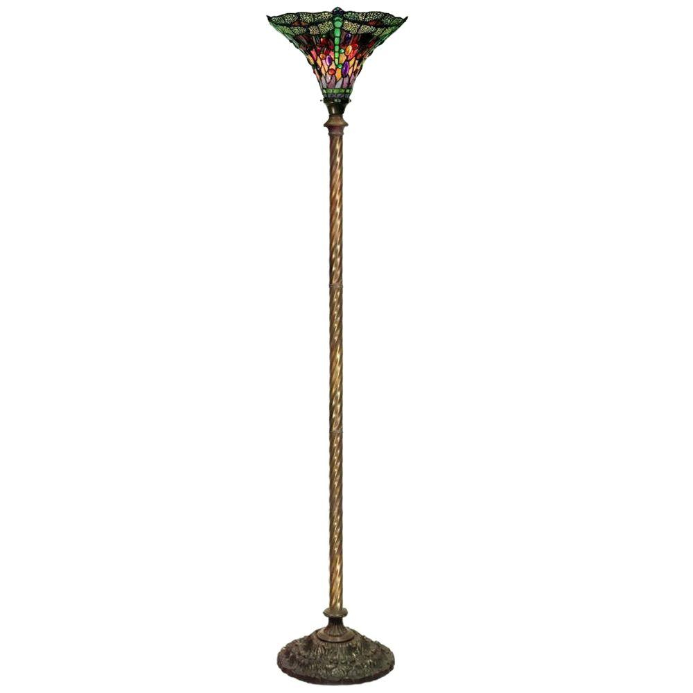 Warehouse Of Tiffany 72 In Antique Bronze Dragonfly Stained Glass Floor Lamp With Foot Switch with measurements 1000 X 1000