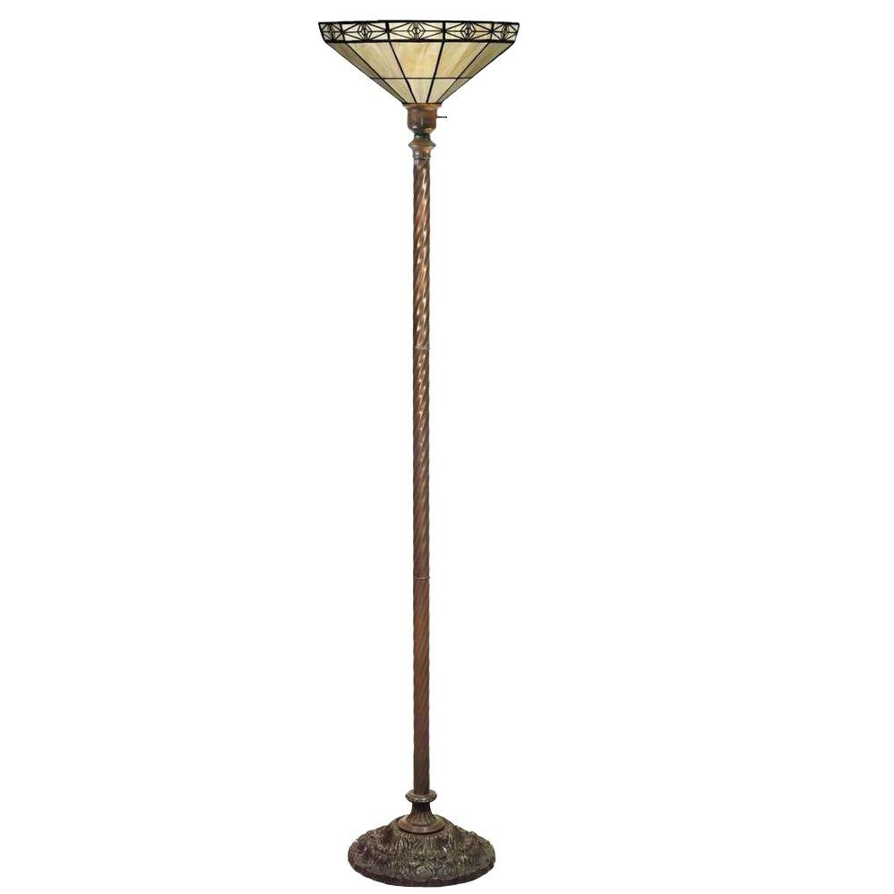 Warehouse Of Tiffany 72 In Antique Bronze Mission White Stained Glass Floor Lamp With Foot Switch pertaining to measurements 1000 X 1000