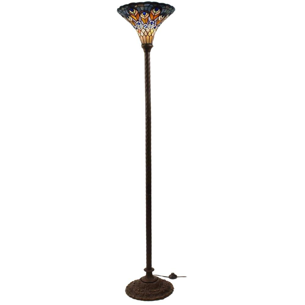 Warehouse Of Tiffany 72 In Antique Bronze Peacock Stained Glass Floor Lamp With Foot Switch intended for proportions 1000 X 1000