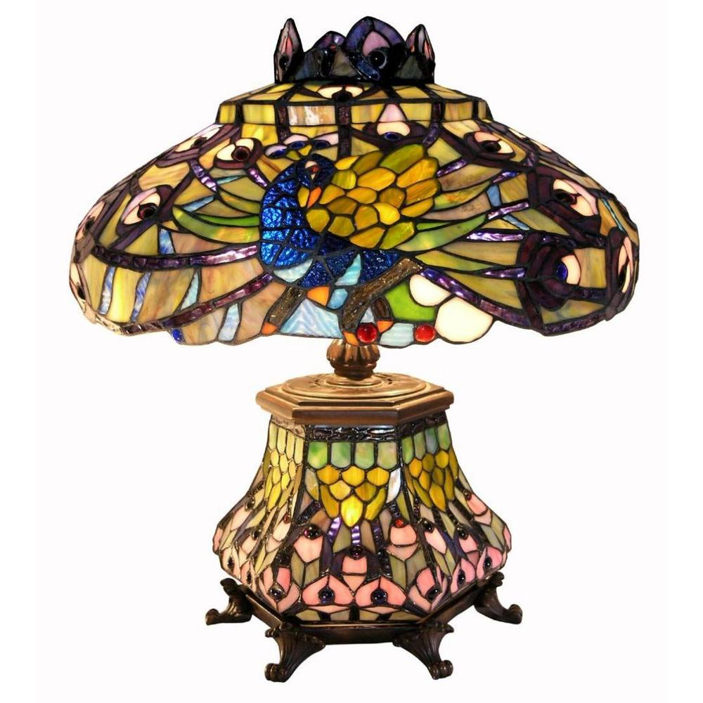 Warehouse Of Tiffany Peacock 25 In Bronze Stained Glass Table Lamp inside dimensions 1000 X 1000