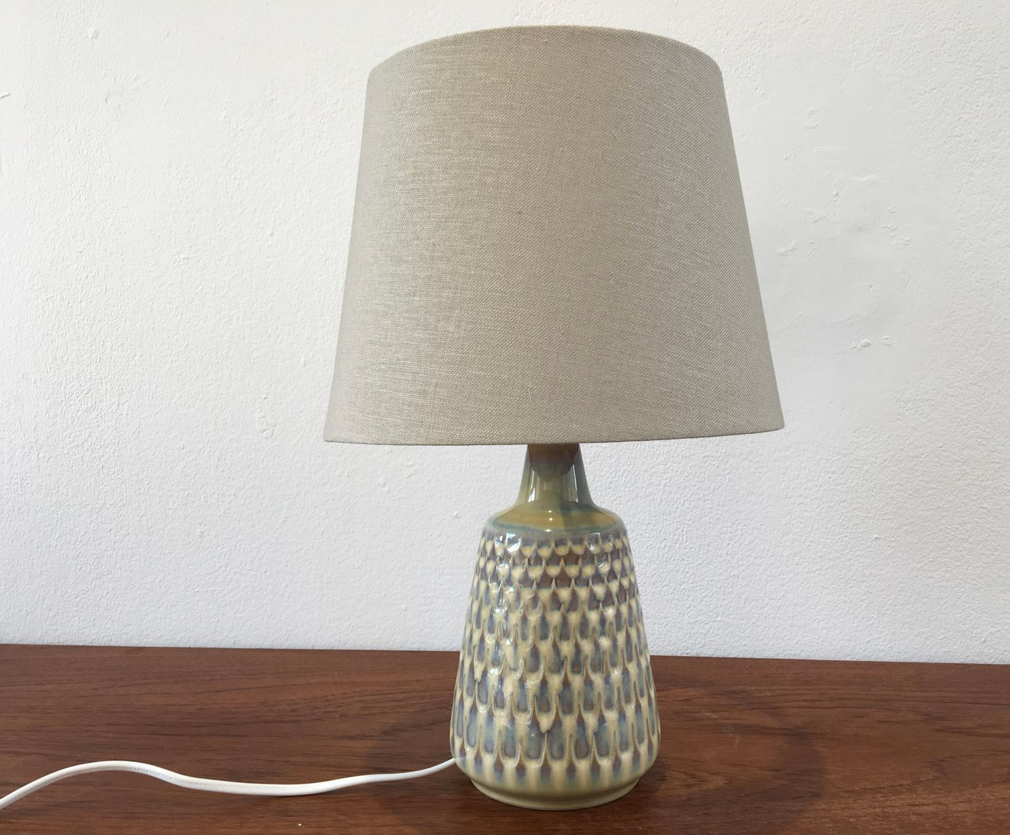 White Glazed Ceramic Table Lamp From Sholm 1960s in measurements 1451 X 1200