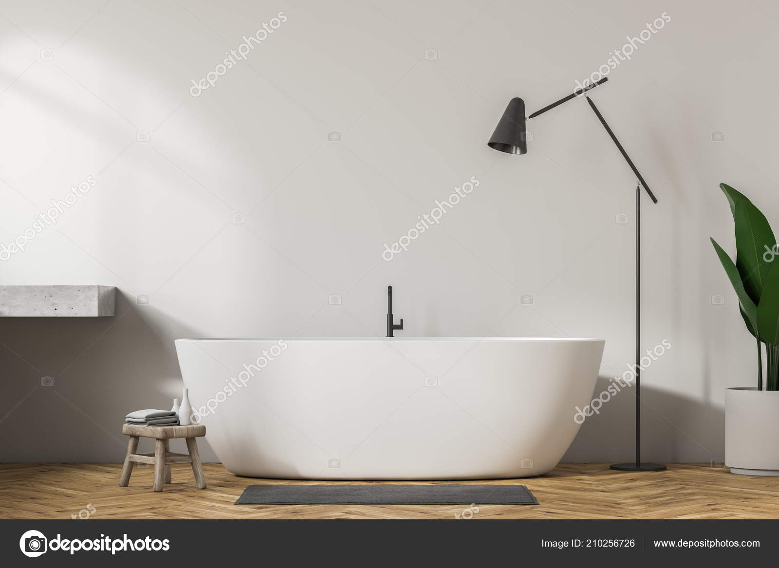White Wall Bathroom Interior Wooden Floor White Bathtub with size 1600 X 1167
