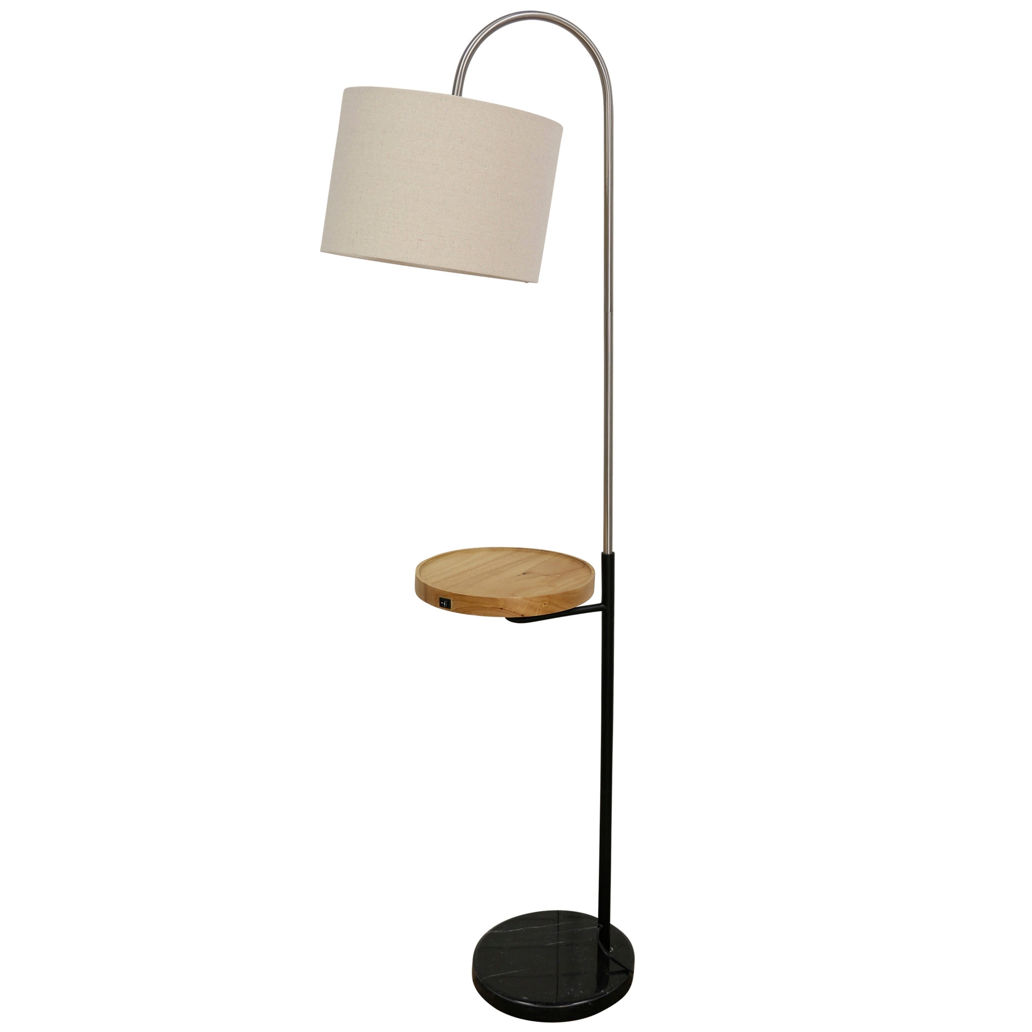 Wilton Brushed Nickel Extended Arched Arm Floor Lamp With Round Wood Tray pertaining to proportions 3500 X 3500