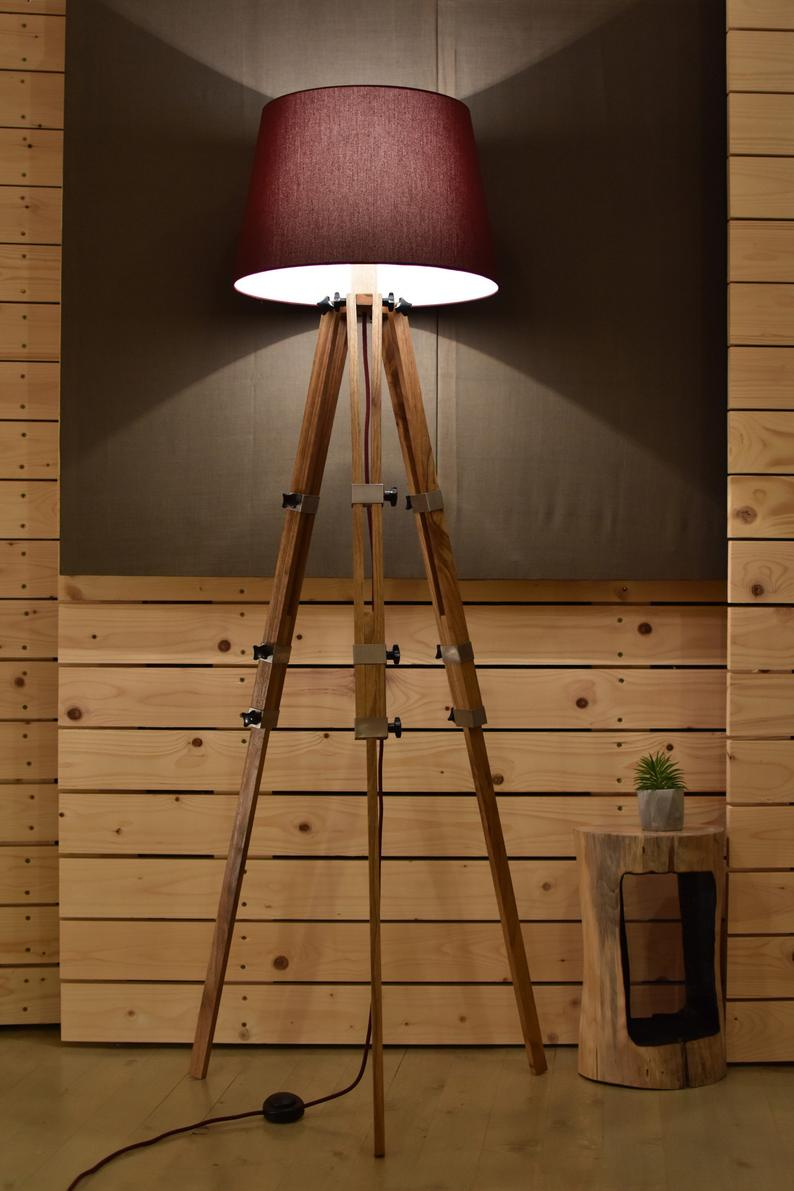 Wood Floor Lamp Interior Lamp Dorm Floor Lamp Industrial Lamp Dorm Lighting Textile Shade Lamp Drum Shade Lamp Tripod Floor Lamp pertaining to proportions 794 X 1191