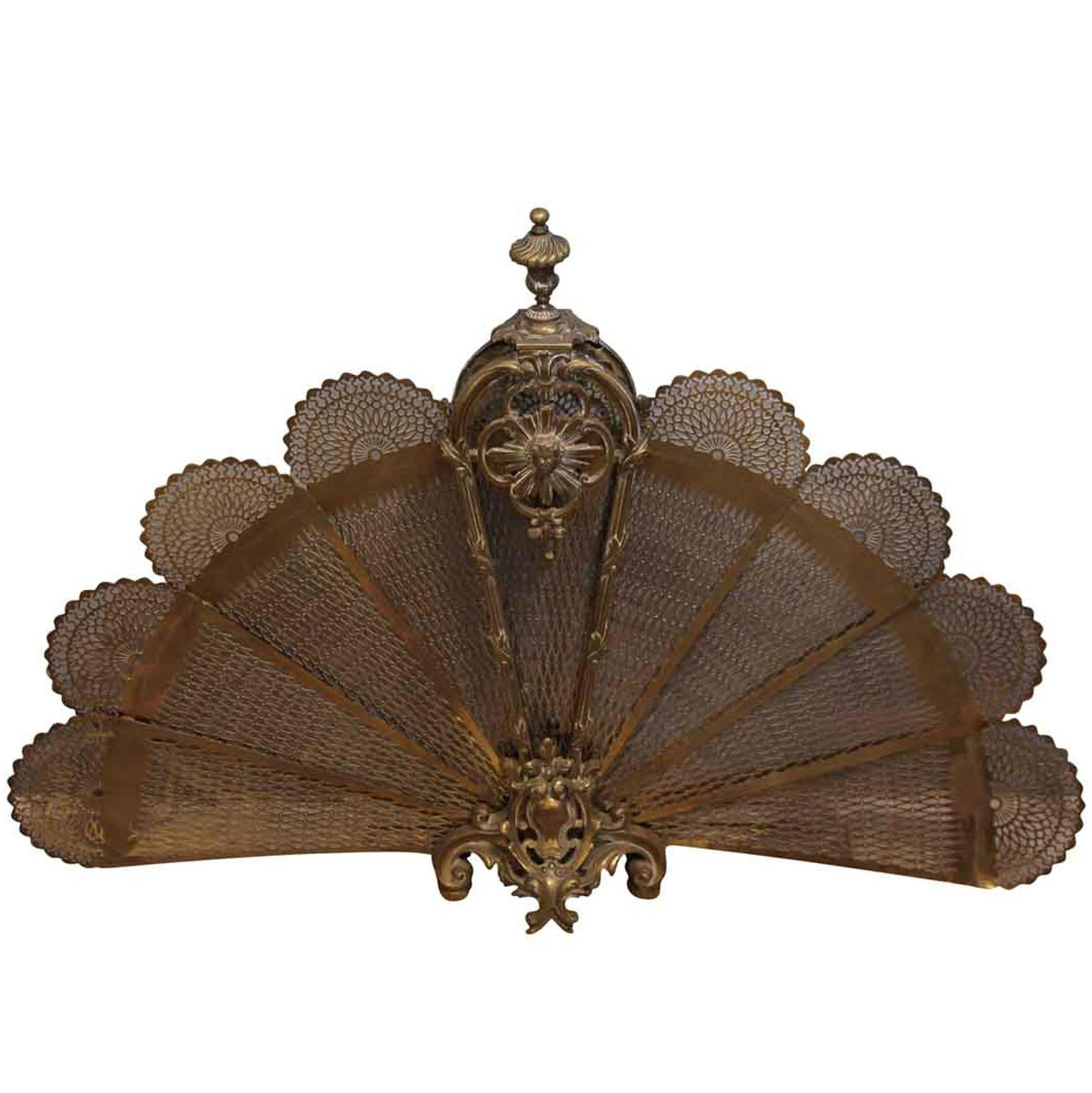 1930s Antique Brass Fan Fireplace Screen With Figural And with measurements 1760 X 1761