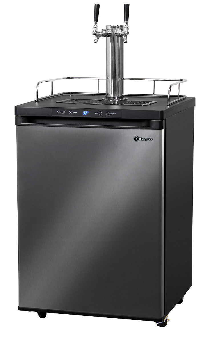 24 Wide Dual Tap Black Stainless Steel Digital Kegerator with sizing 750 X 1225