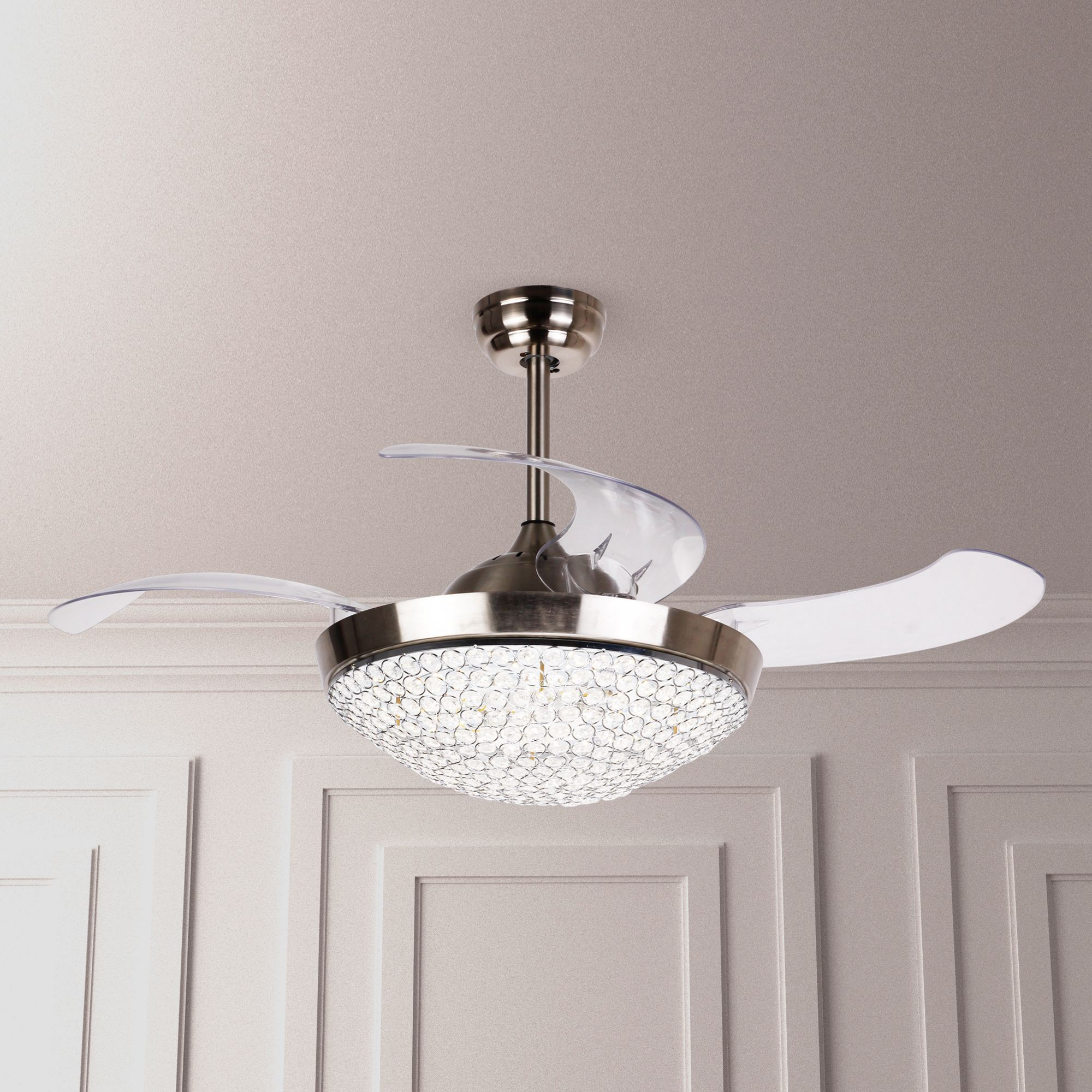 46 Brownesville Modern Crystal Retractable Ceiling Fan With Led Lights And Remote Control Chrome throughout proportions 2000 X 2000