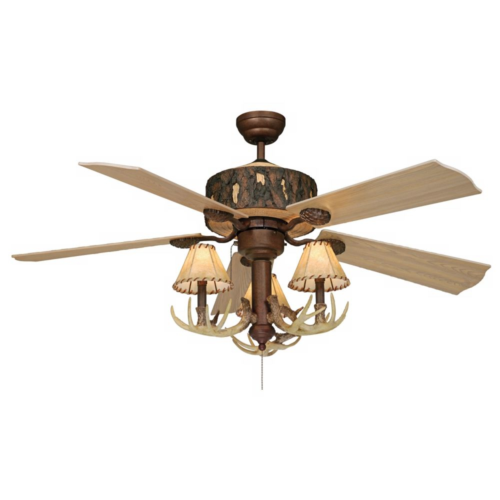 52 Vaxcel Log Cabin Ceiling Fan With Antler 3 Light Kit pertaining to dimensions 1000 X 1000