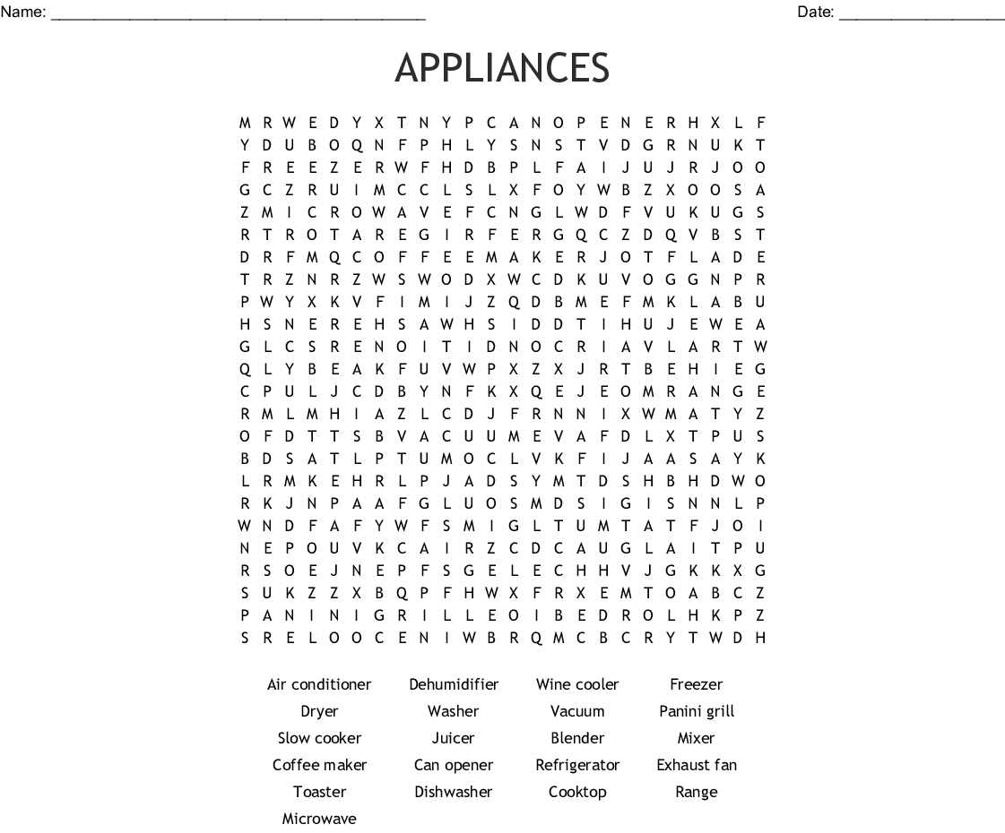 Appliances Word Search Wordmint for size 1121 X 930