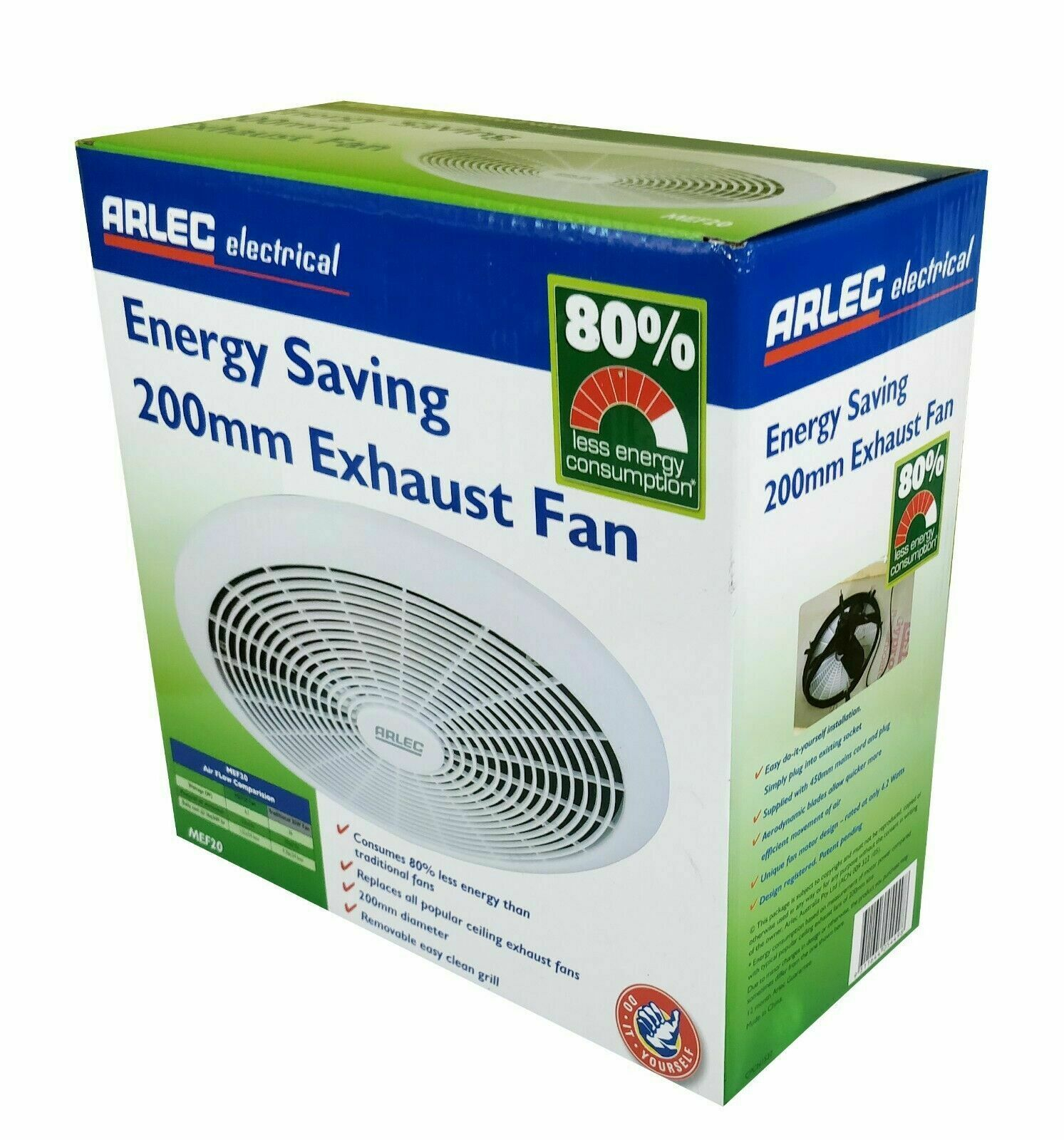 Arlec 200mm Energy Saving Exhaust Fan 240v Low Power Consumption 42w in dimensions 1493 X 1600