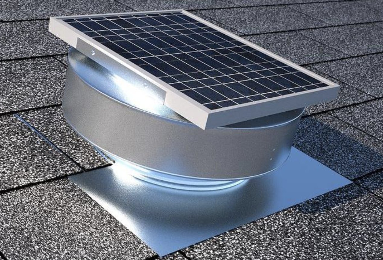 Attic Solar Powered Roof Exhaust Fan Vent Panel Rust Free Aluminum 365 Cfm Round with regard to measurements 1270 X 862