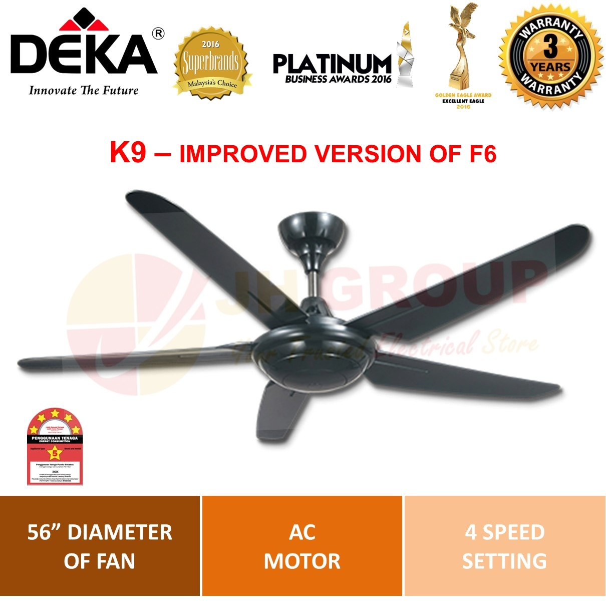 Authorised Dealer Improve Version Of F6 Deka K9 56 5 Blade 4 Speed Ceiling Fan W Remote Control F5p 56 Inch 5 Blade 3 Speed Ceiling Fan With pertaining to measurements 1210 X 1210