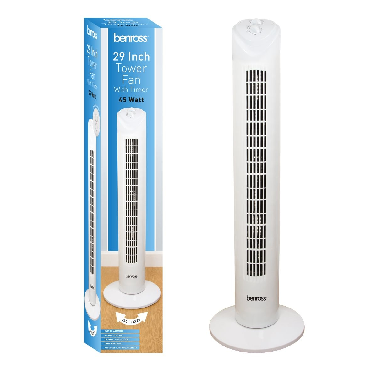 Benross 29 Inch Tower Fan With Timer 45w White throughout size 1181 X 1181