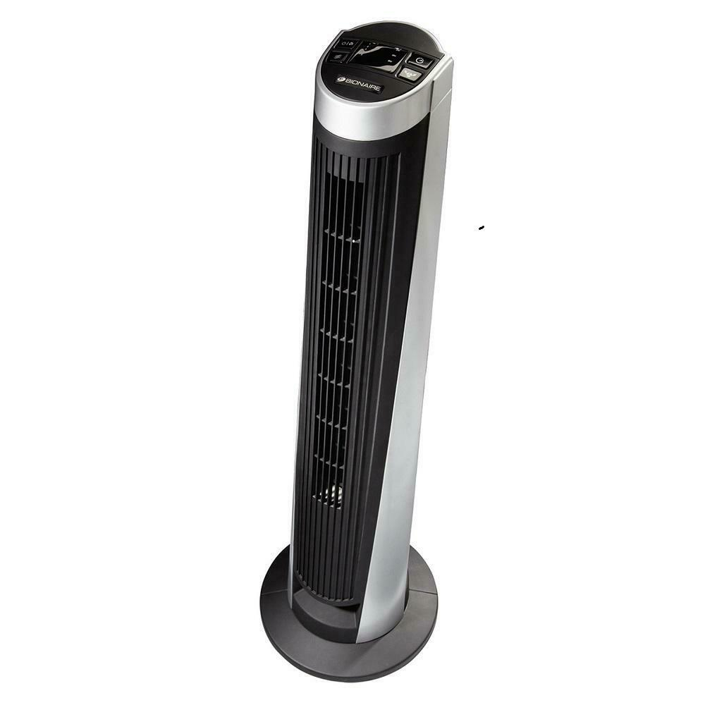 Bionaire Tower Fan 40 In W Remote Control Five Speeds Blacksilver Oscillating with size 1000 X 1000