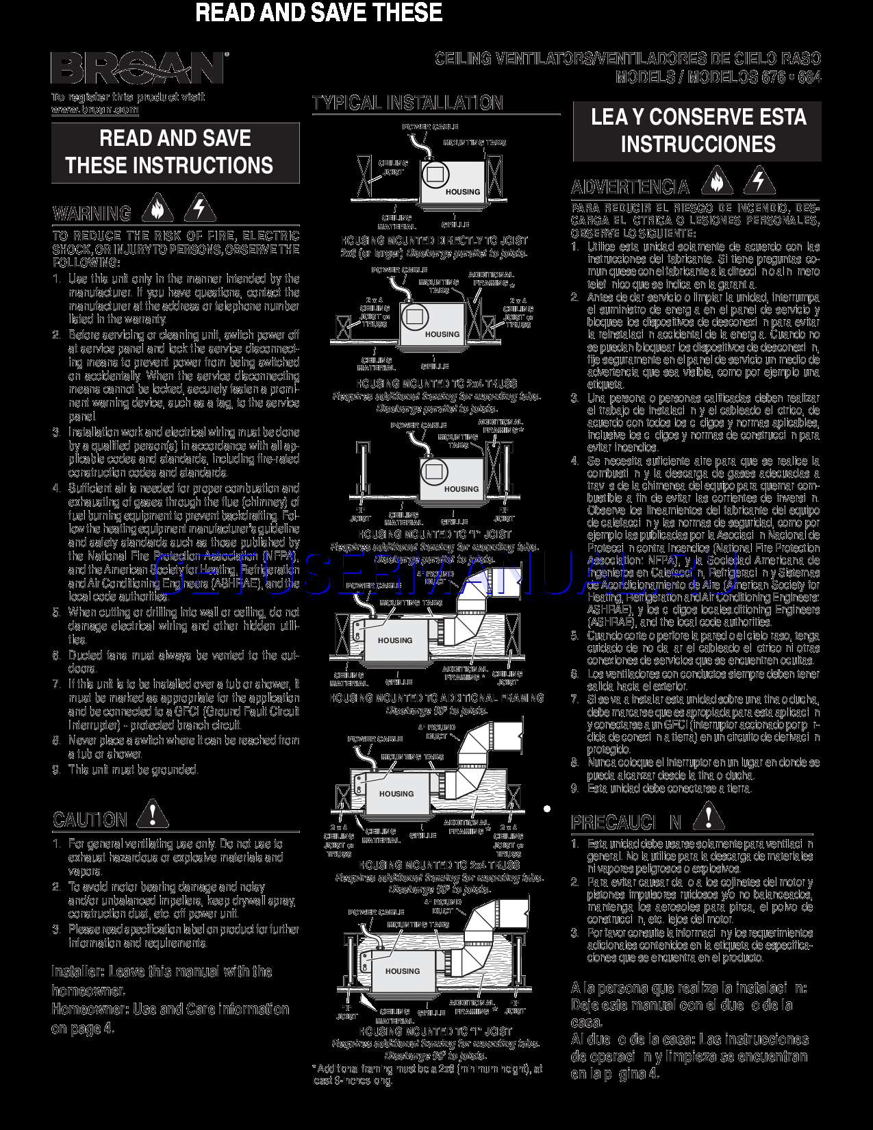 Broan Fans 676 Users Manual Download Free inside sizing 1275 X 1650