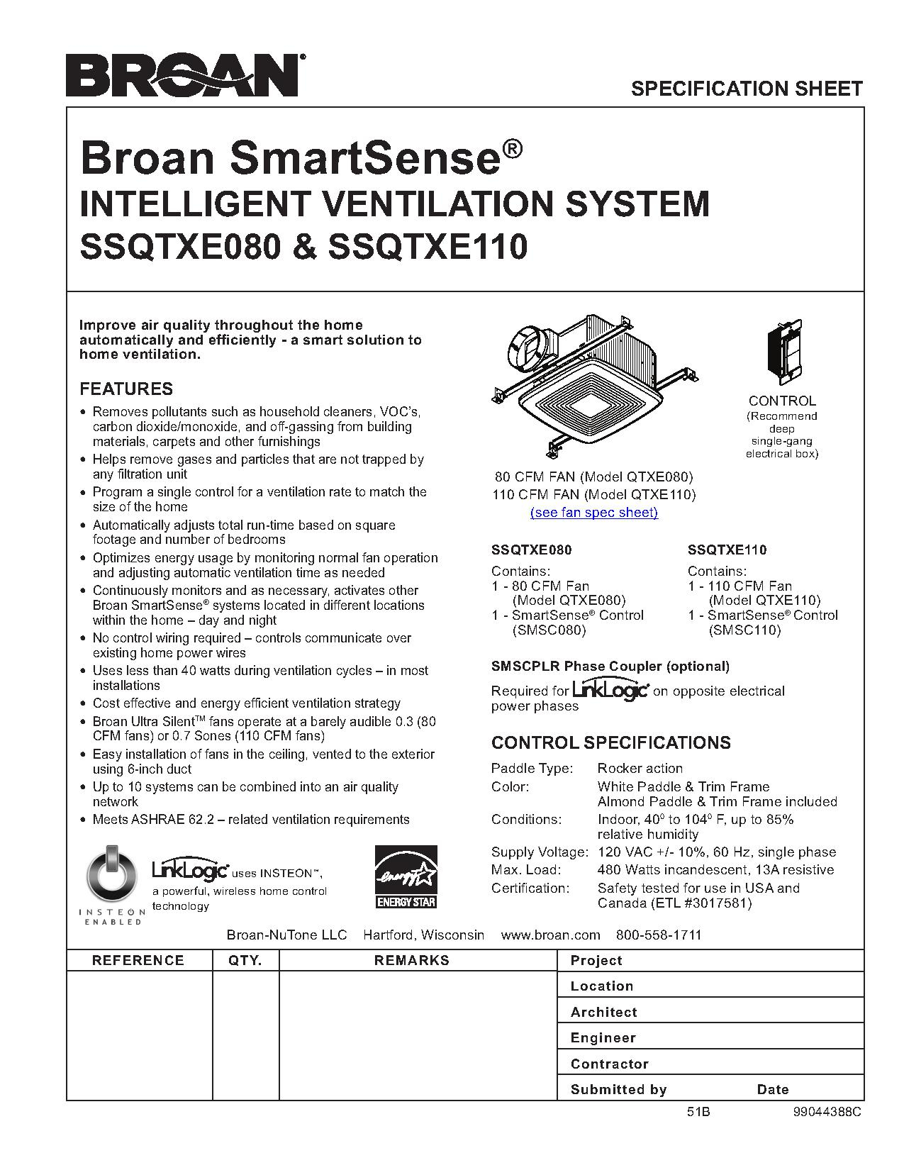 Broan Smartsense Ashrae Compliant Fans With Integrated for size 1275 X 1650