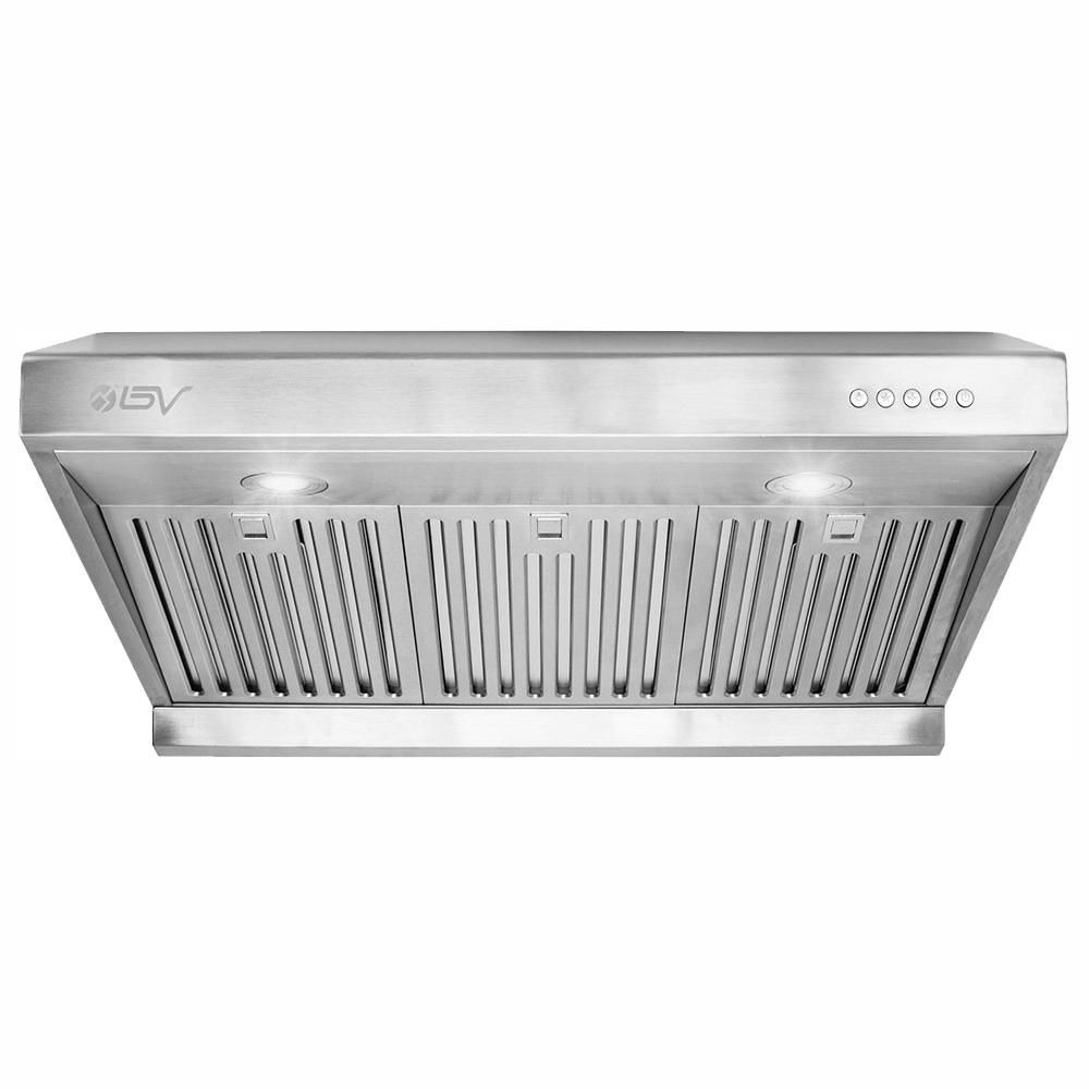Bv 30 In 800 Cfm Under Cabinet Range Hood With Baffle Filters Led Lights And Push Buttons In Stainless Steel throughout measurements 1000 X 1000