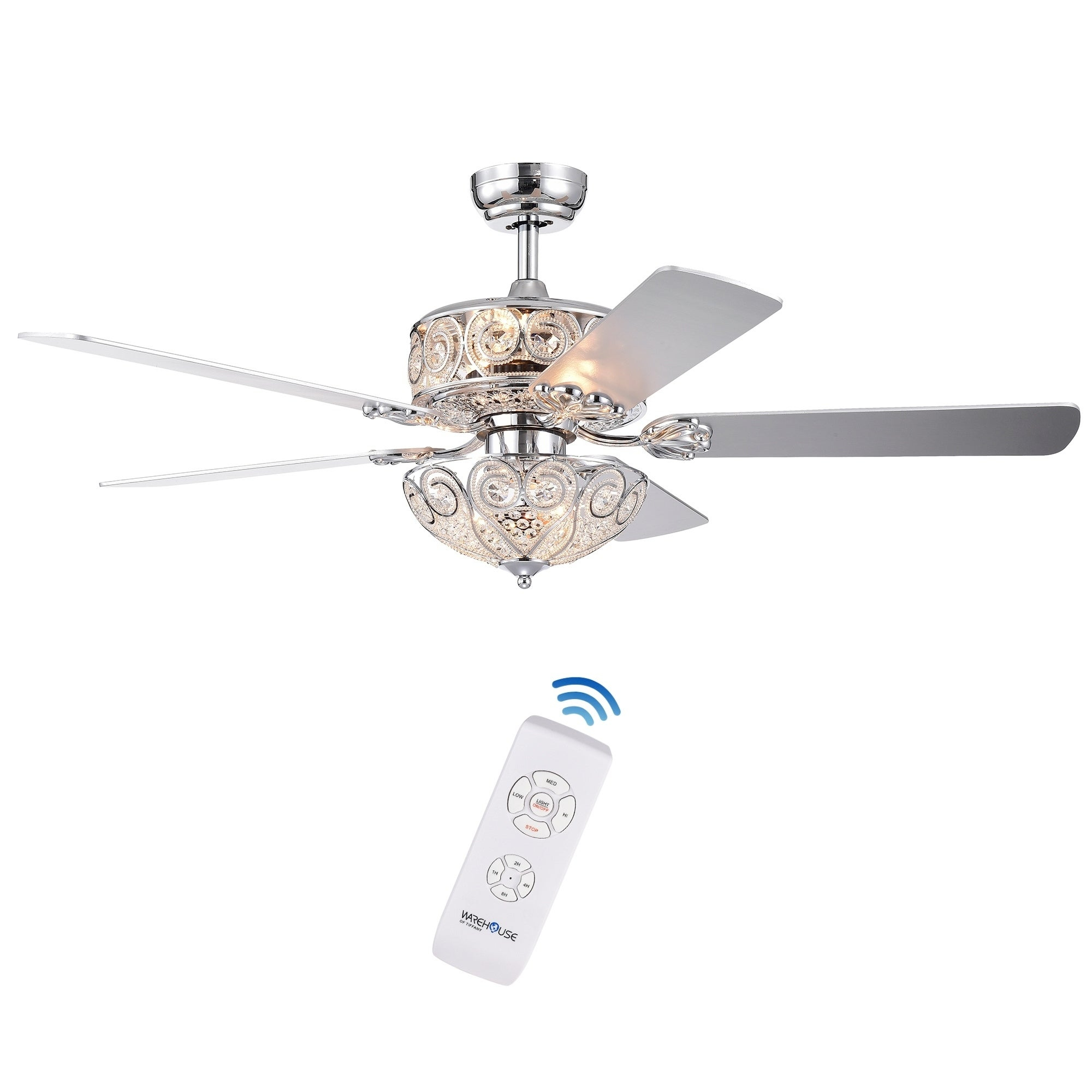 Catalina Chrome Finish 5 Blade 52 Inch Crystal Ceiling Fan Optional Remote Incl 2 Blade Colors pertaining to size 2000 X 2000