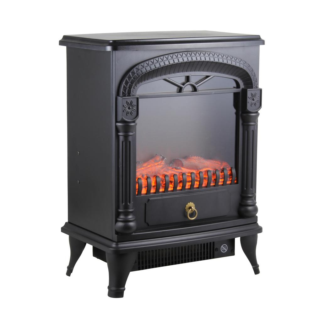 Comfort Zone 1500 Watt Black Electric Fireplace Stove Heater With Realistic 3d Flame Effect throughout measurements 1000 X 1000