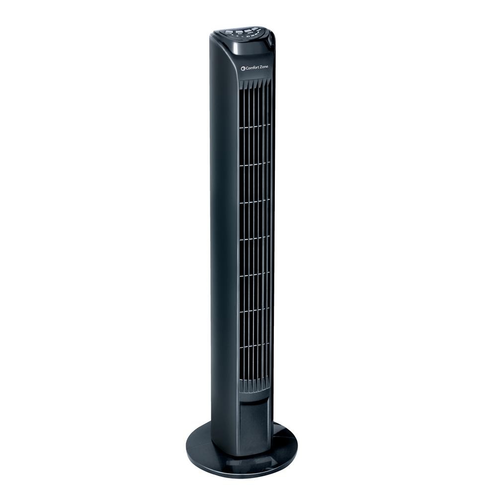 Comfort Zone 30 In 3 Speed Oscillating Black Tower Fan With Remote Control intended for dimensions 1000 X 1000