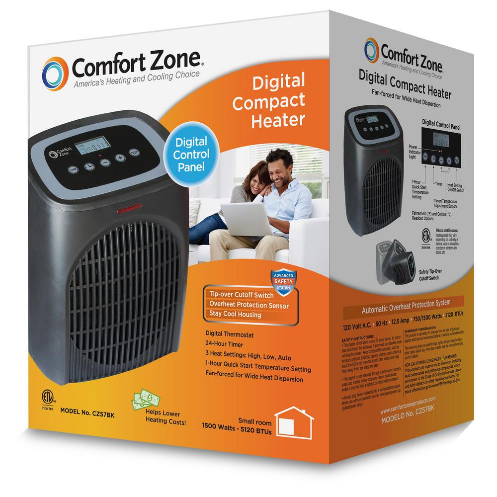 Comfort Zone 5120 Btu Digital Compact Heater Fan Forced Furnace With 24 Hour Timer with regard to dimensions 1000 X 1000