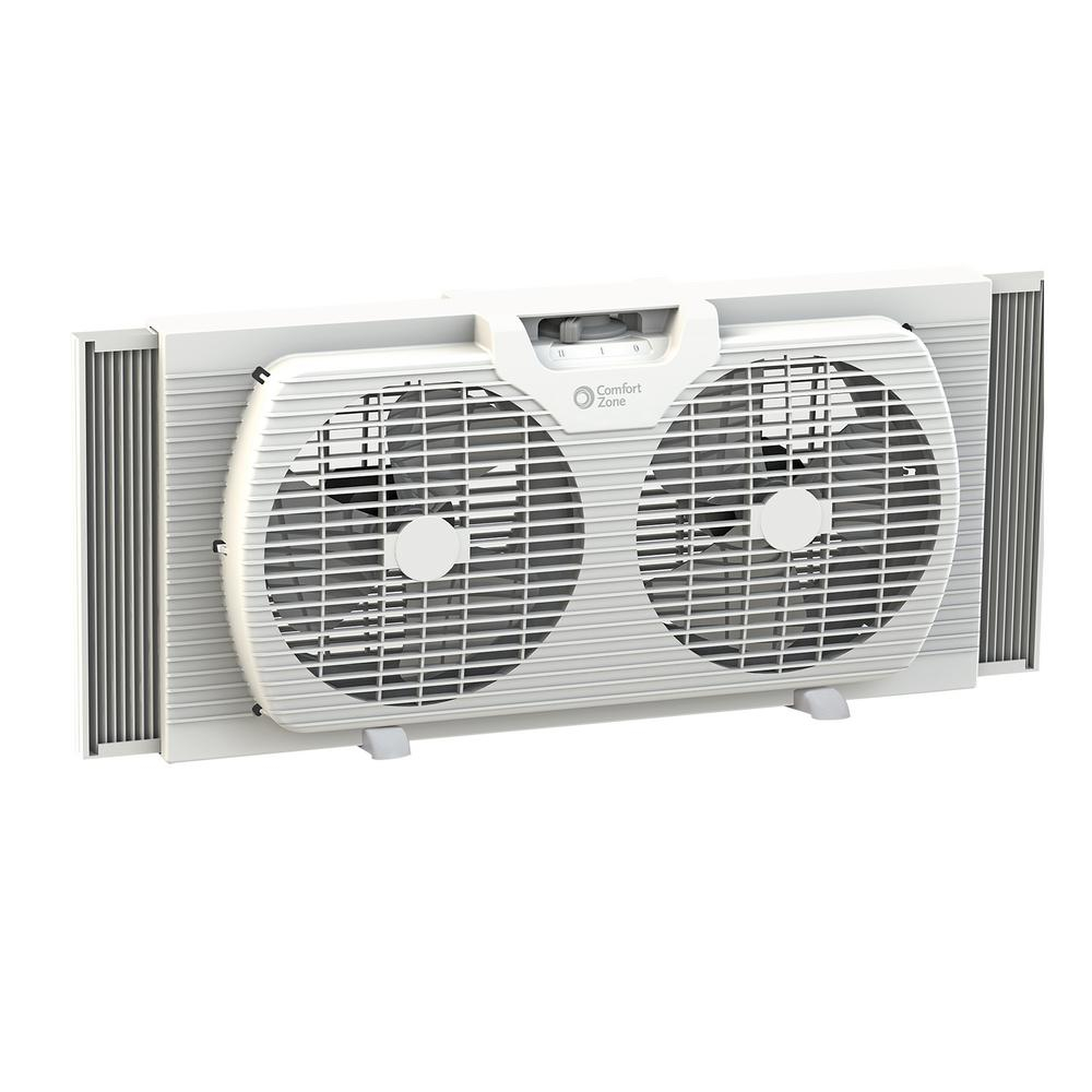 Comfort Zone 9 In Twin Window Fan With Reversible Airflow Control Auto Locking Expanders And 2 Speed Fan Switch In White within size 1000 X 1000
