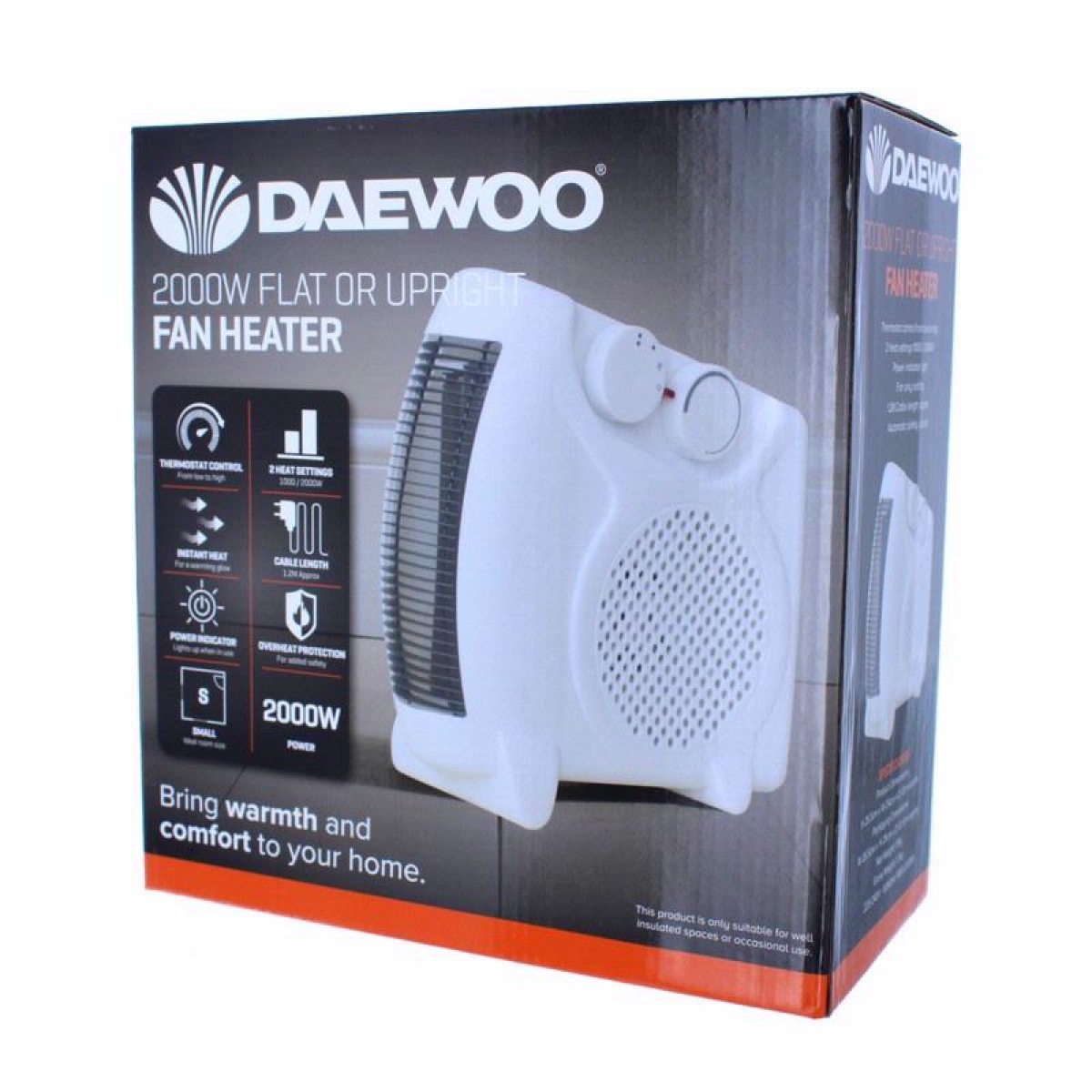Daewoo Hea1404 2000 Watts Flat Or Upright Portable Electric Fan Heater White pertaining to sizing 1200 X 1200