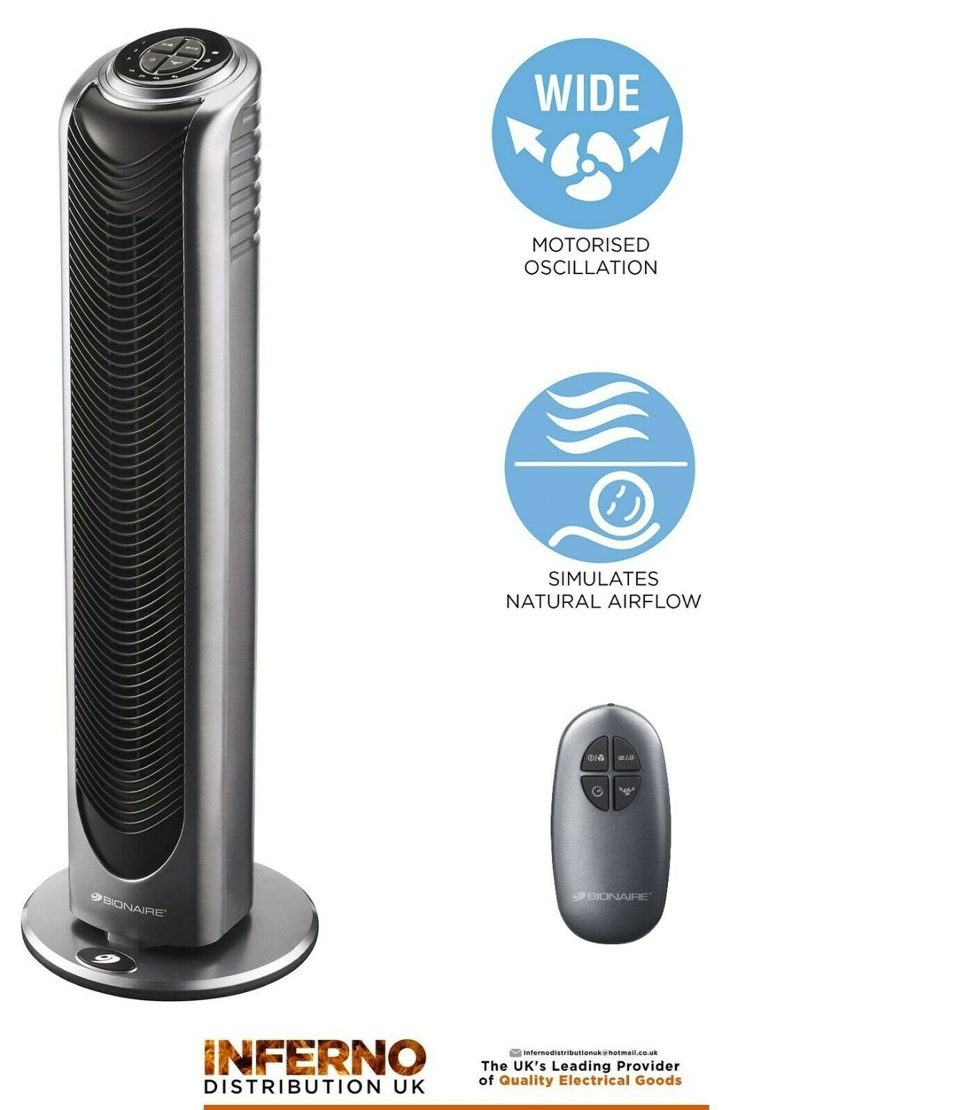 Details About Bionaire Tower Fan Static Oscillating With 3 Speeds 8 Hour Timer Remote Control inside measurements 1377 X 1600